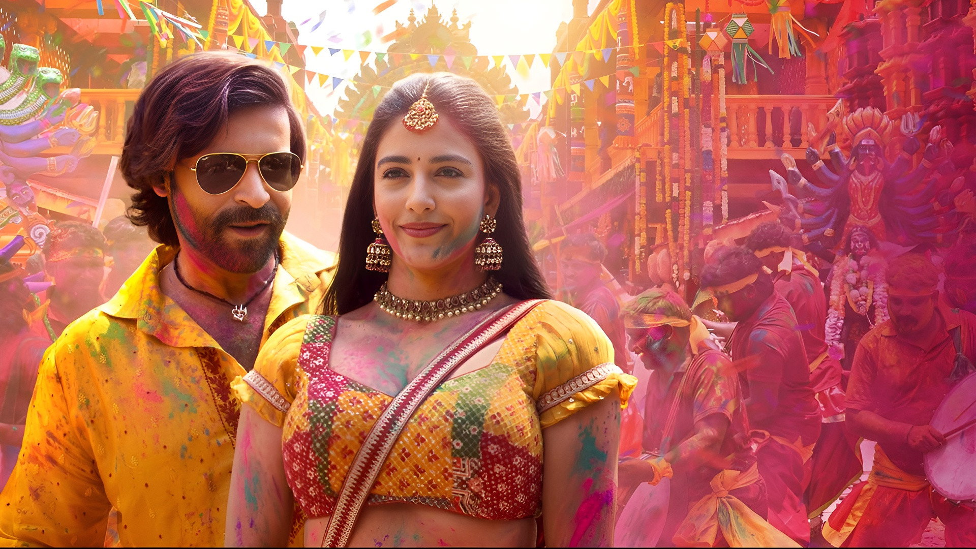 Man and Woman Celebrating Holi in Korean Kanakaraju HD Wallpaper