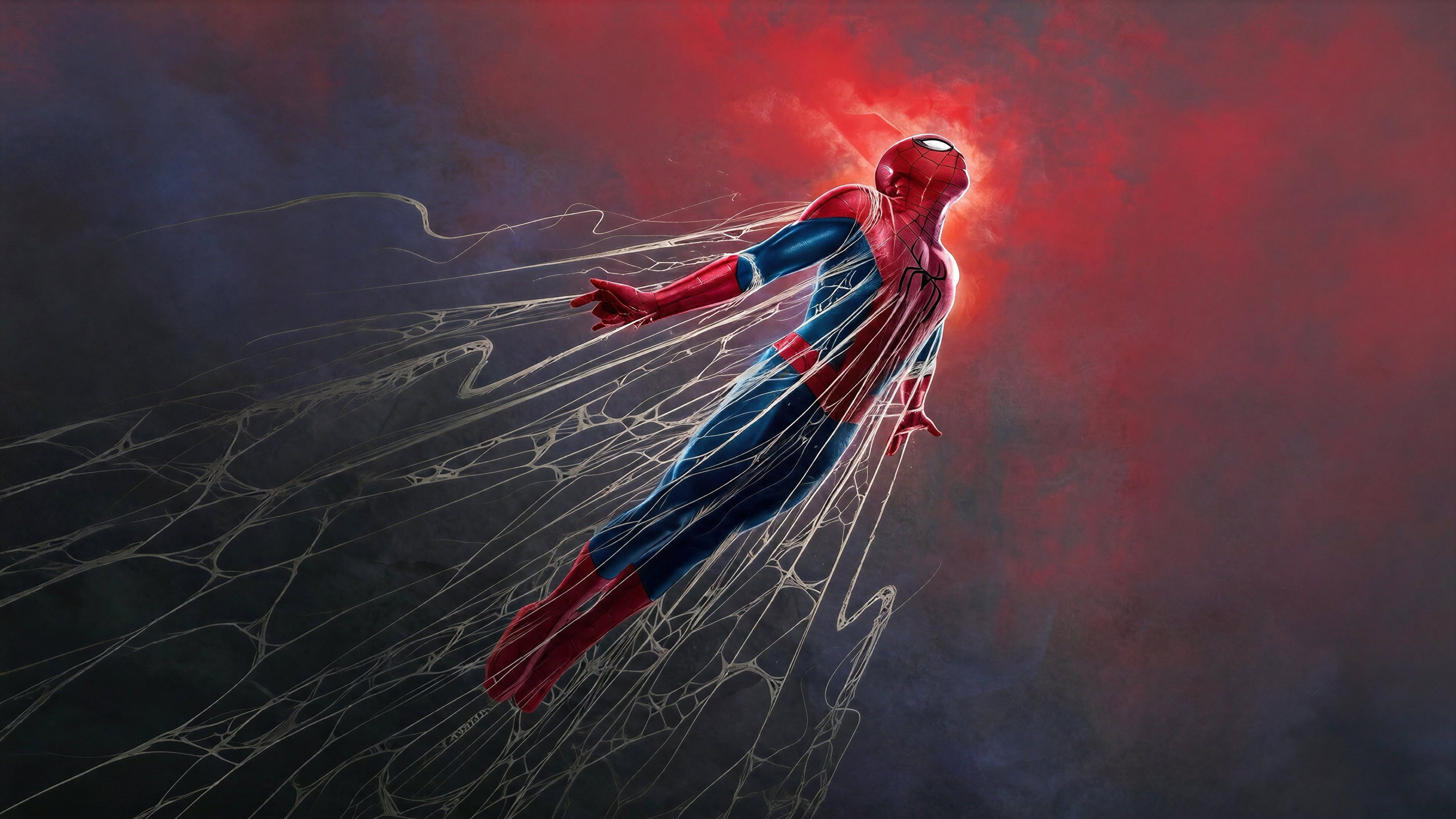 Spider-Man ascending with trailing webs from Marvel Comics HD Wallpaper
