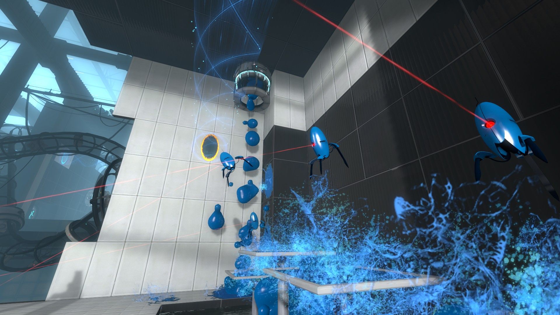 Atlas robots bouncing on Repulsion Gel in Portal 2 HD Wallpaper