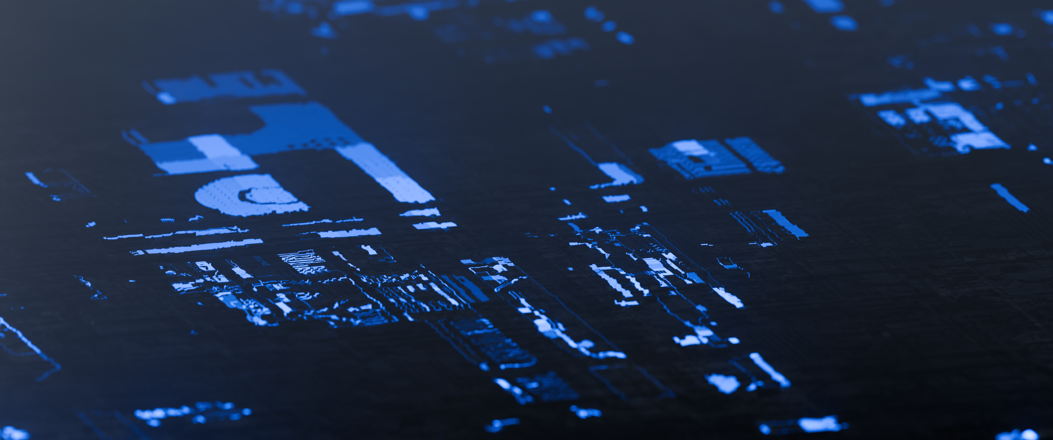 Close-up of Blue Glowing Microchip Circuit Patterns HD Wallpaper