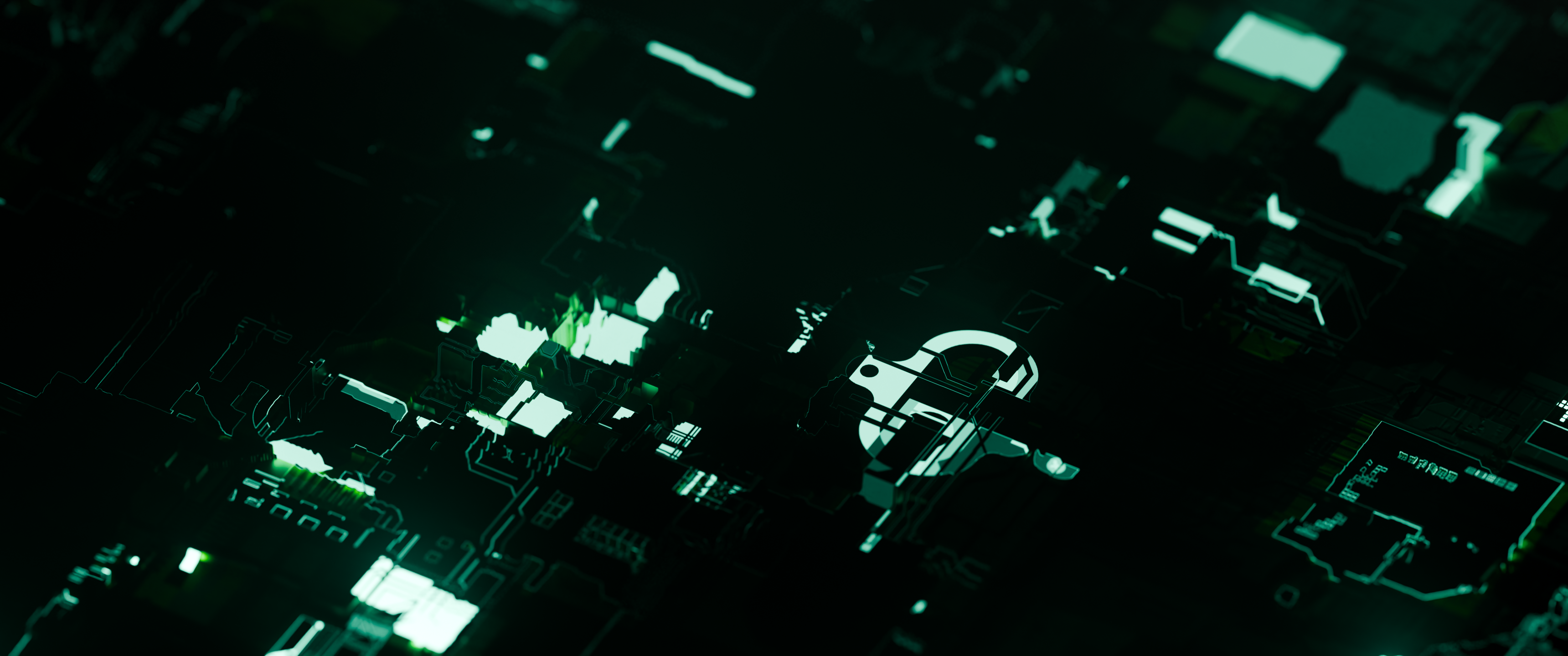 Glowing Green Cybersecurity Padlock on Futuristic Circuit Board HD Wallpaper