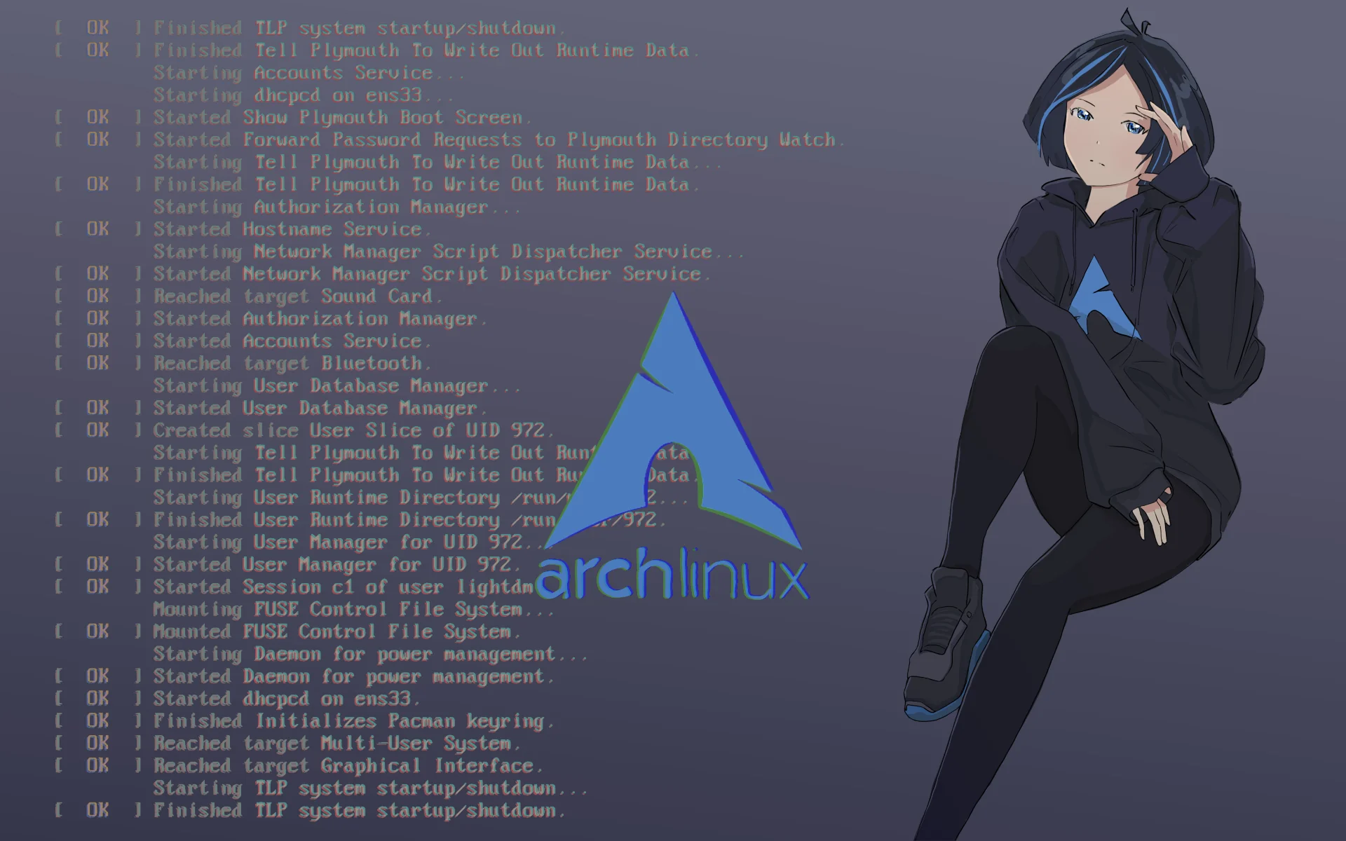 Arch-chan Anime Girl with Arch Linux Boot Screen HD Wallpaper