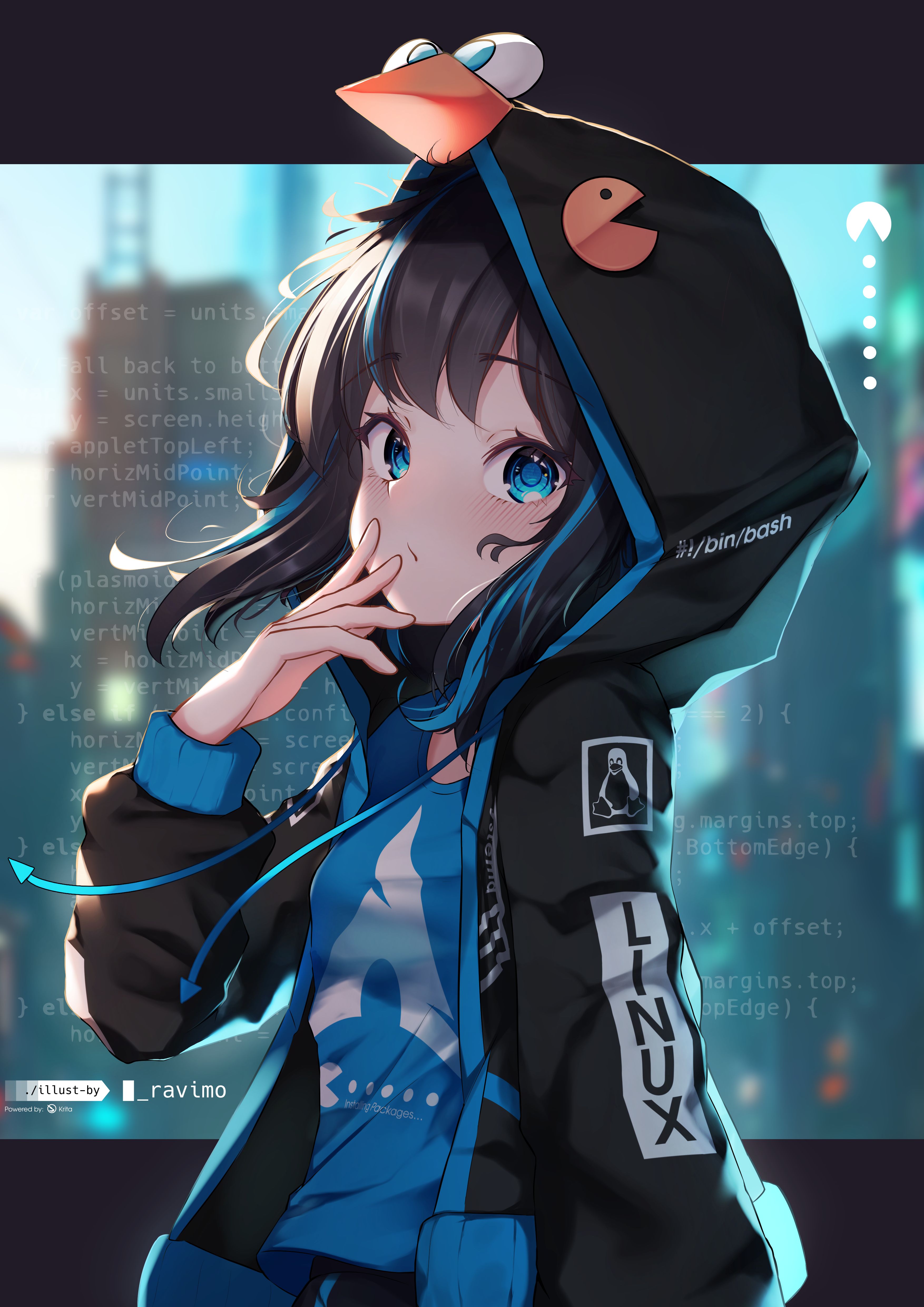 Anime Girl in Linux and Arch Linux Themed Hoodie HD Wallpaper