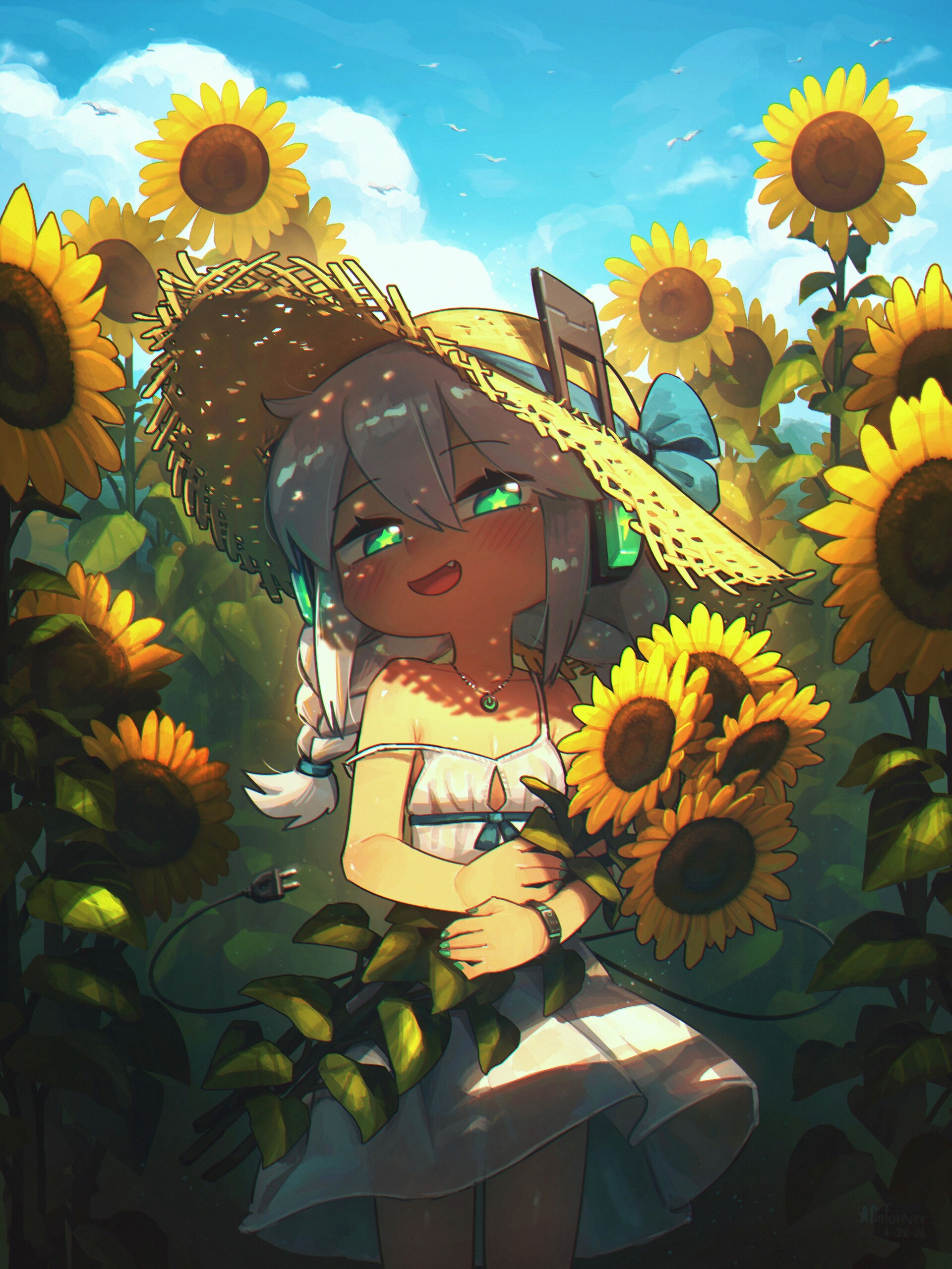 Original Character Plug by Porforever in Sunflower Field HD Wallpaper