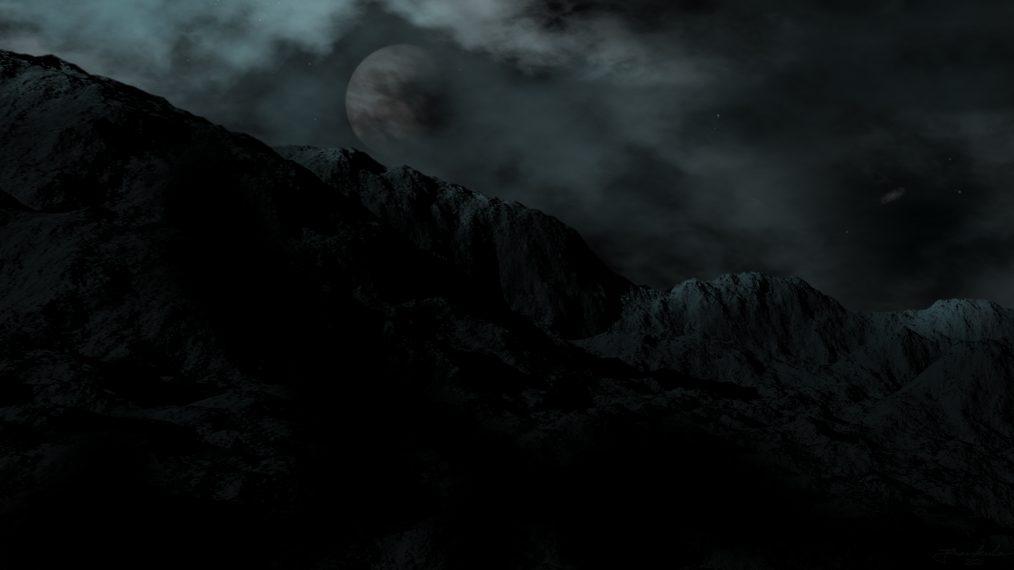 Dark rocky mountains under a cloudy night sky HD Wallpaper