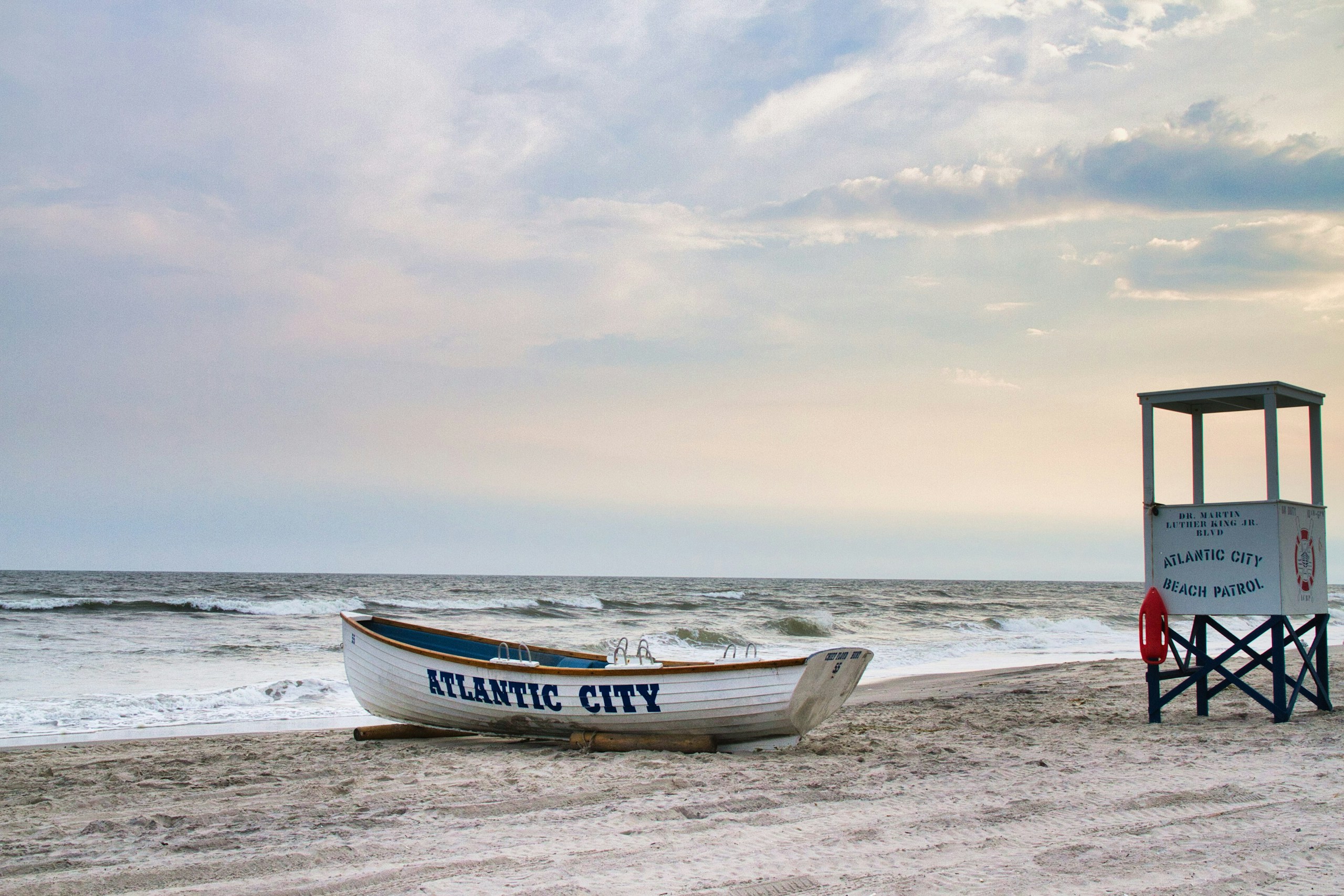 Atlantic City Beach Patrol Boat and Lifeguard Stand HD Wallpaper