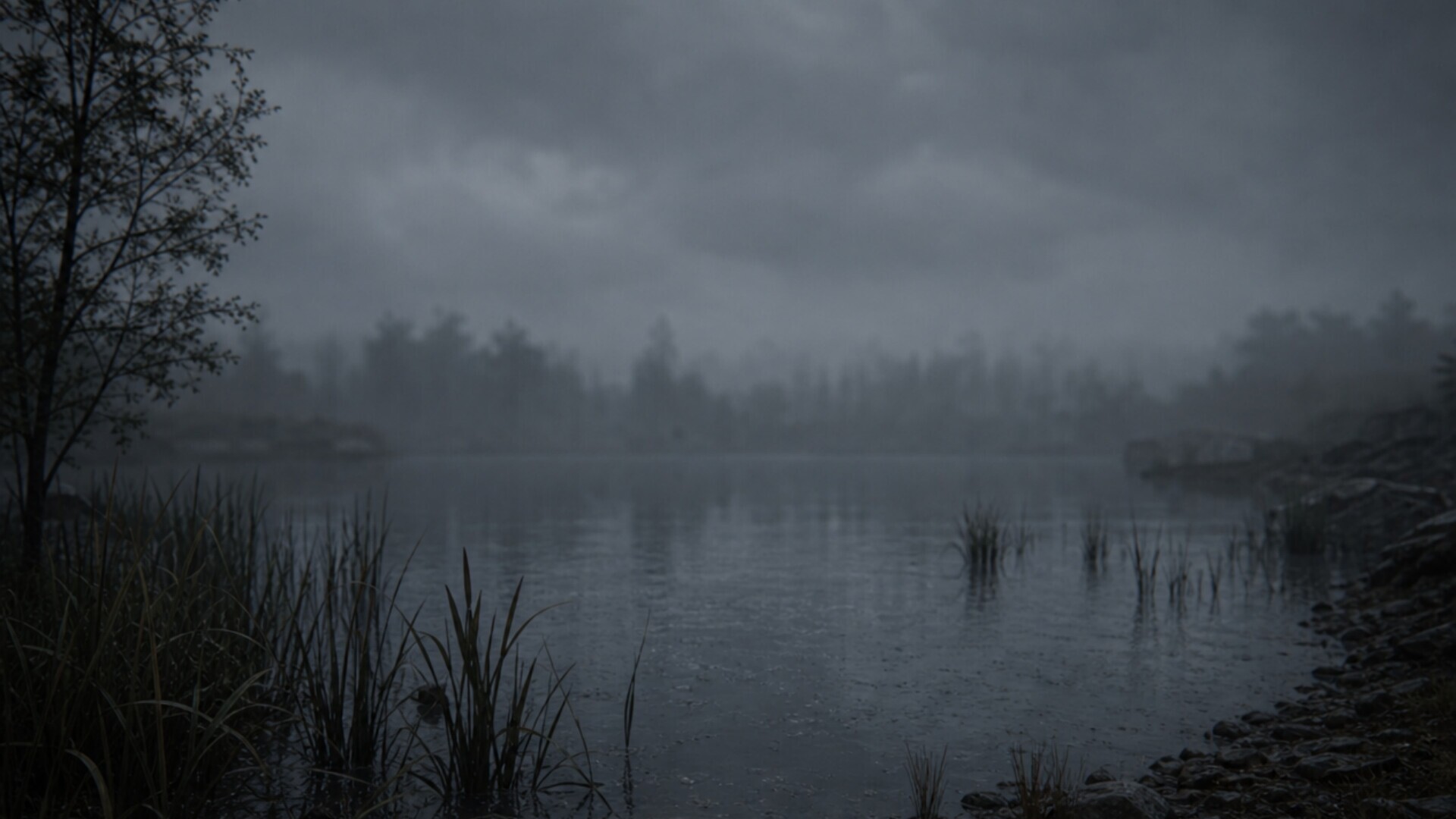 Foggy lake under a cloudy sky in City 33 HD Wallpaper