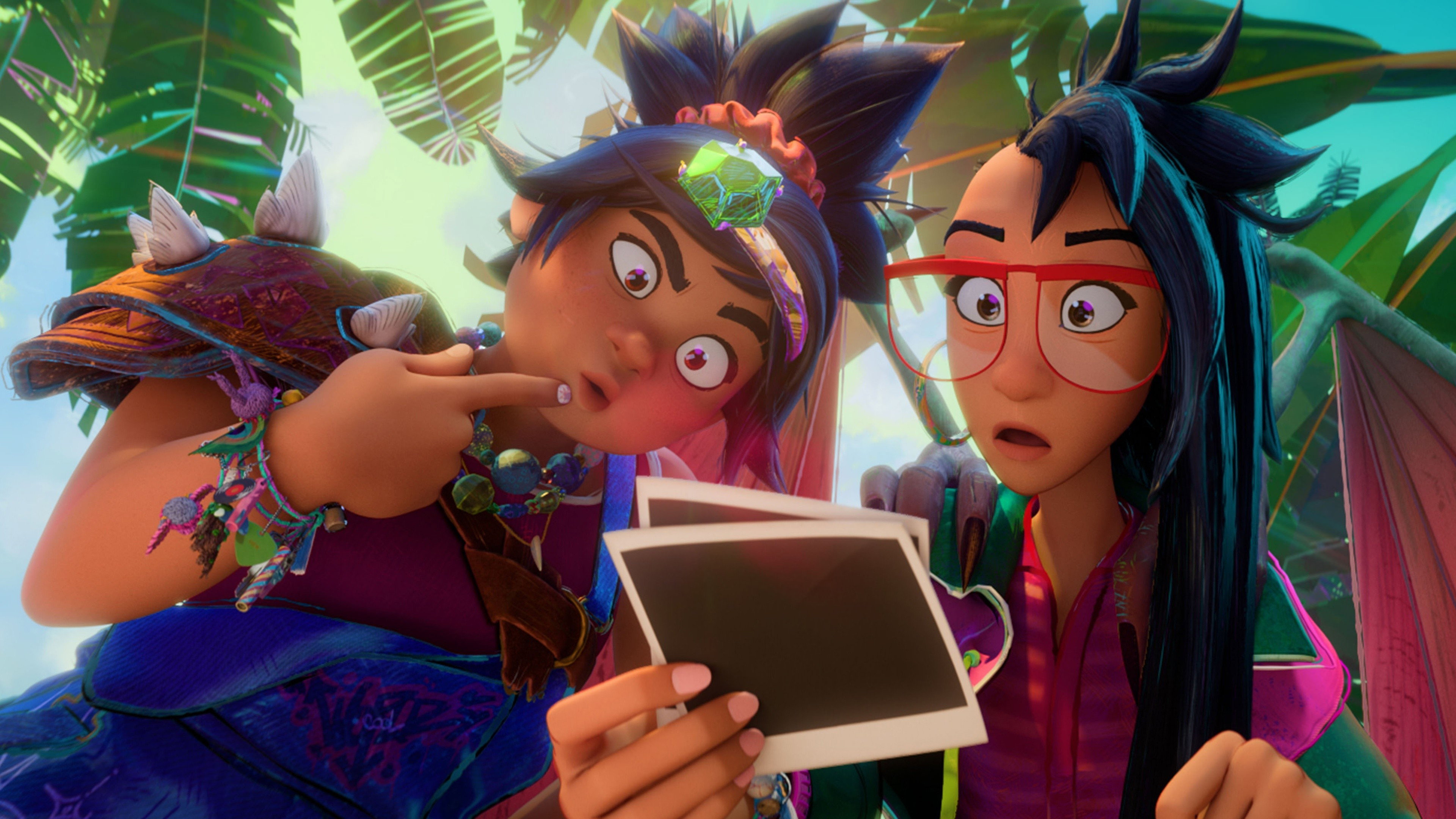 Animated characters looking at photos in Forgotten Island HD Wallpaper