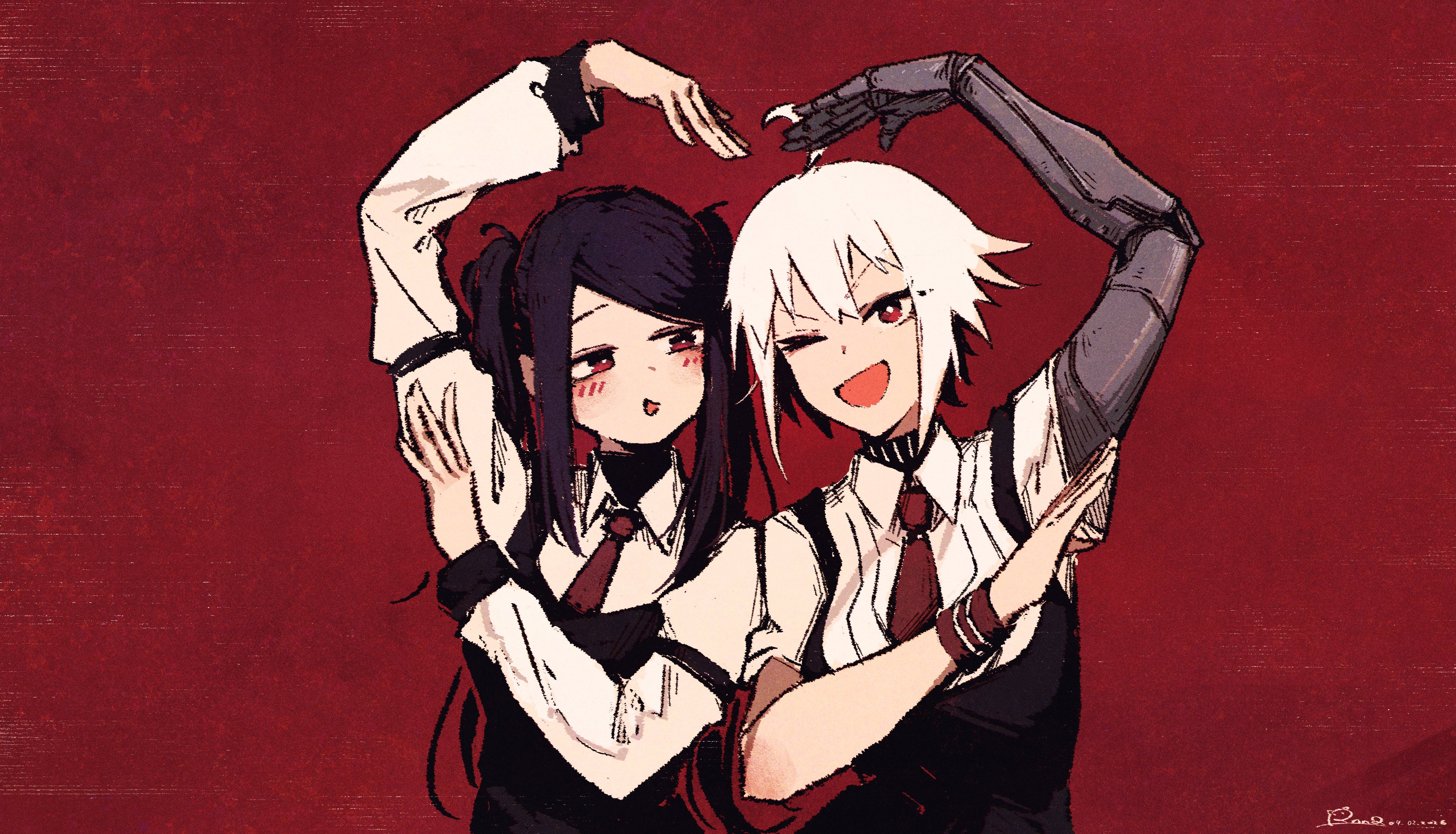 Two anime girls forming a heart with their hands HD Wallpaper