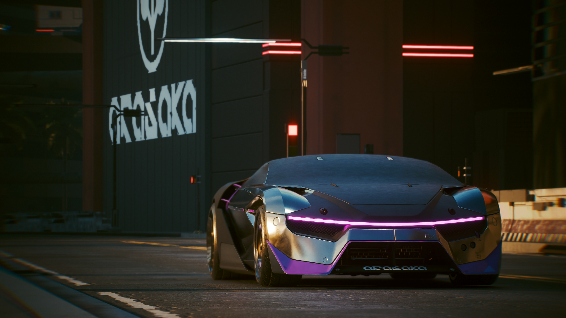 Cyberpunk 2077 Arasaka car with neon lights HD Wallpaper