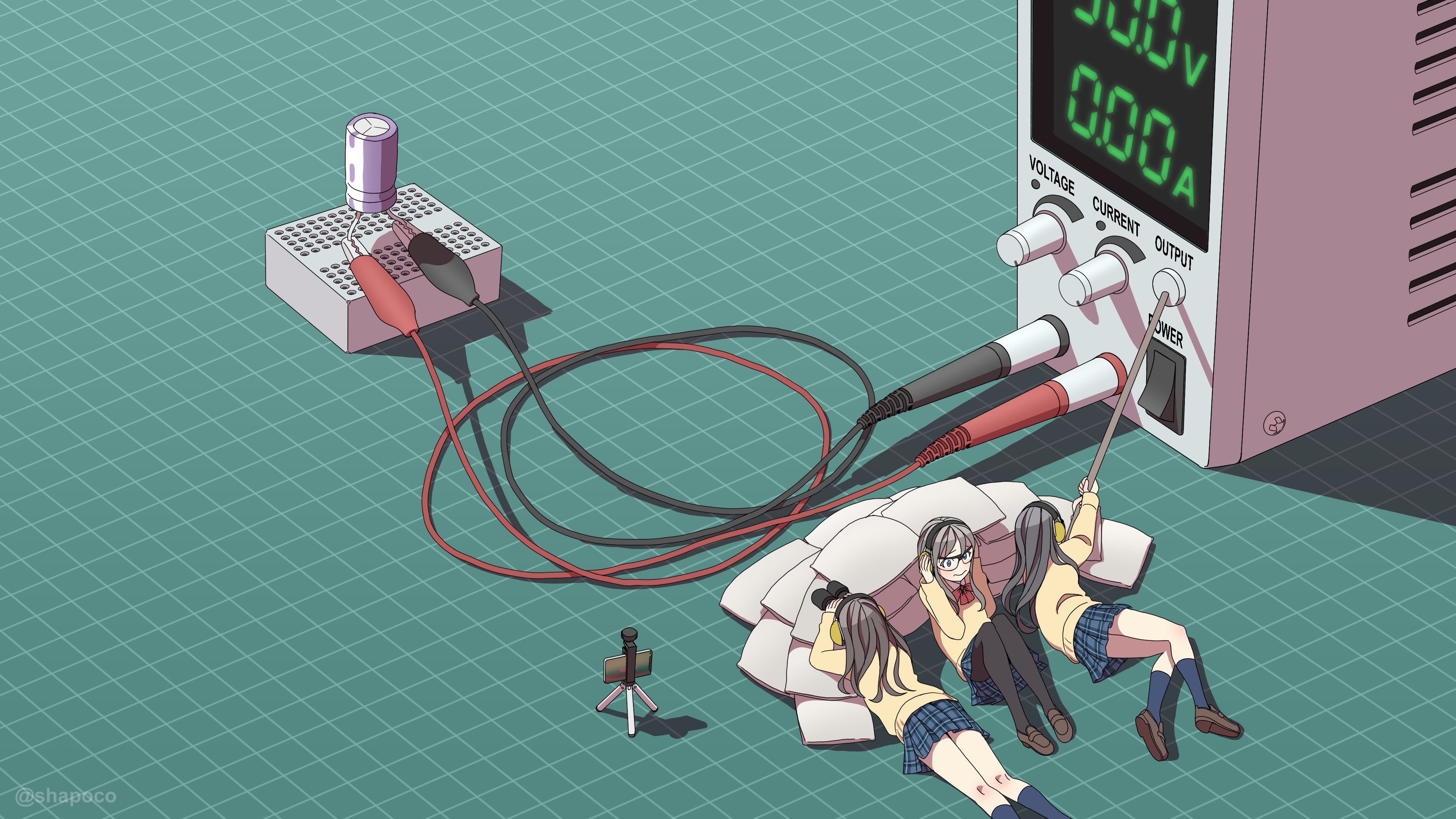Anime girls experimenting with electronics HD Wallpaper