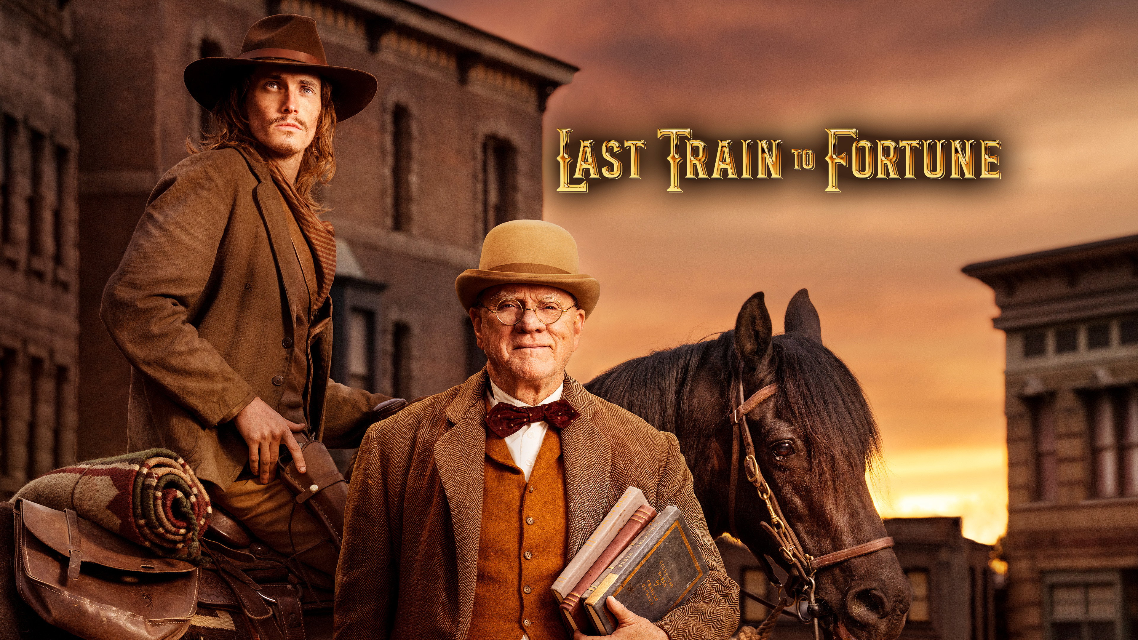 Last Train to Fortune movie poster with two men and a horse HD Wallpaper