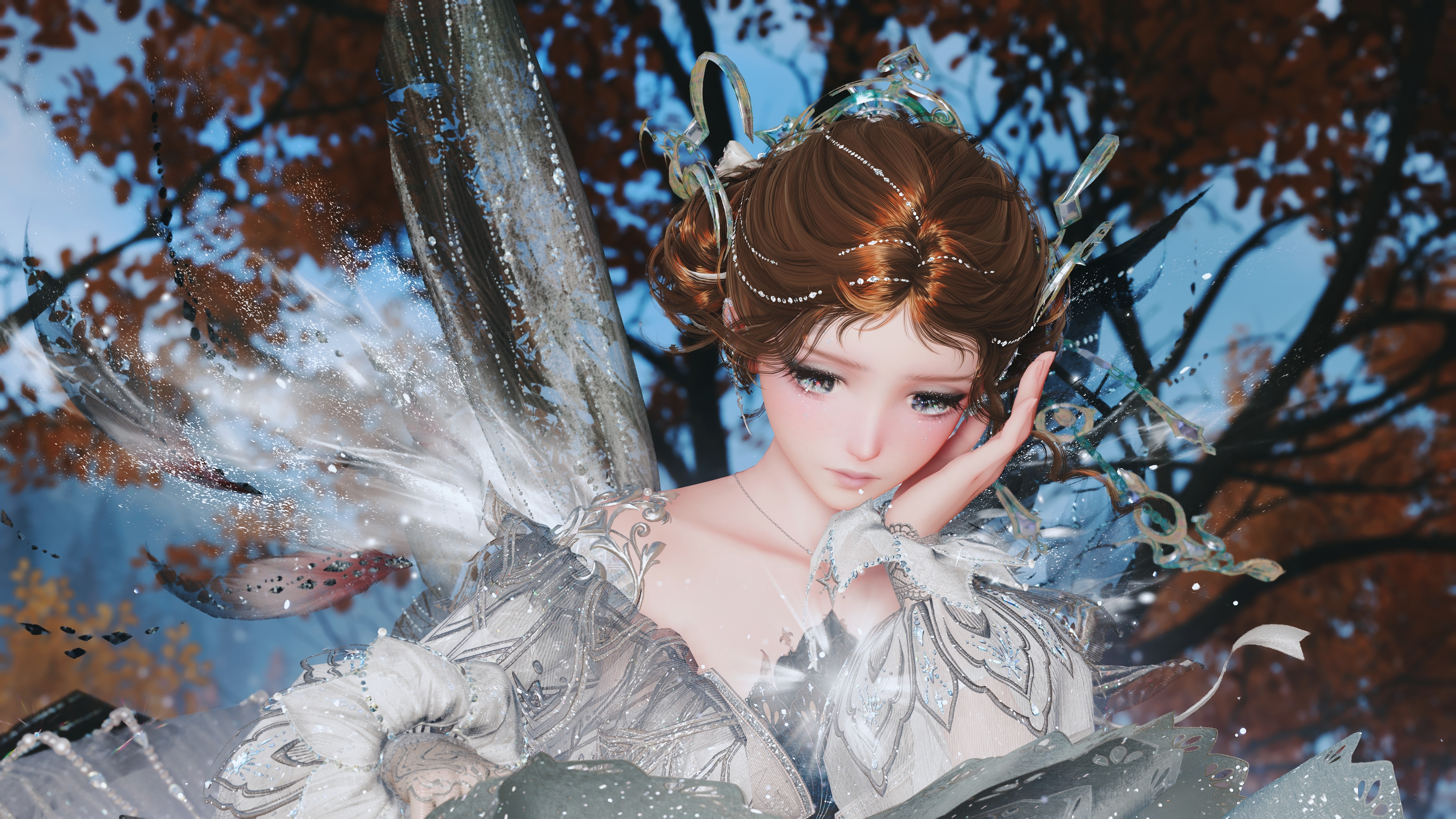 Fairy with wings in a fantasy forest HD Wallpaper