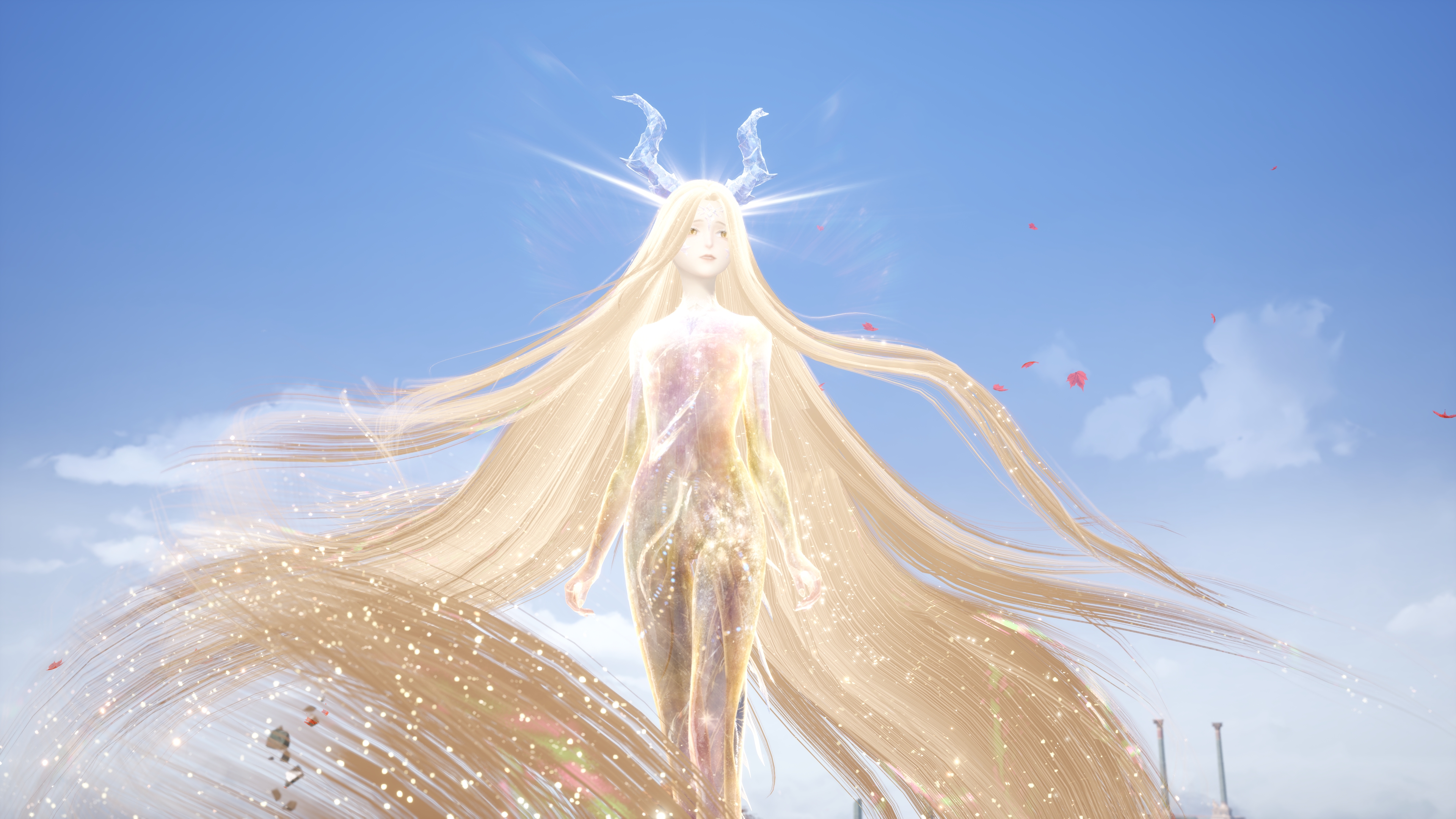 Glowing woman with long blonde hair and horns HD Wallpaper