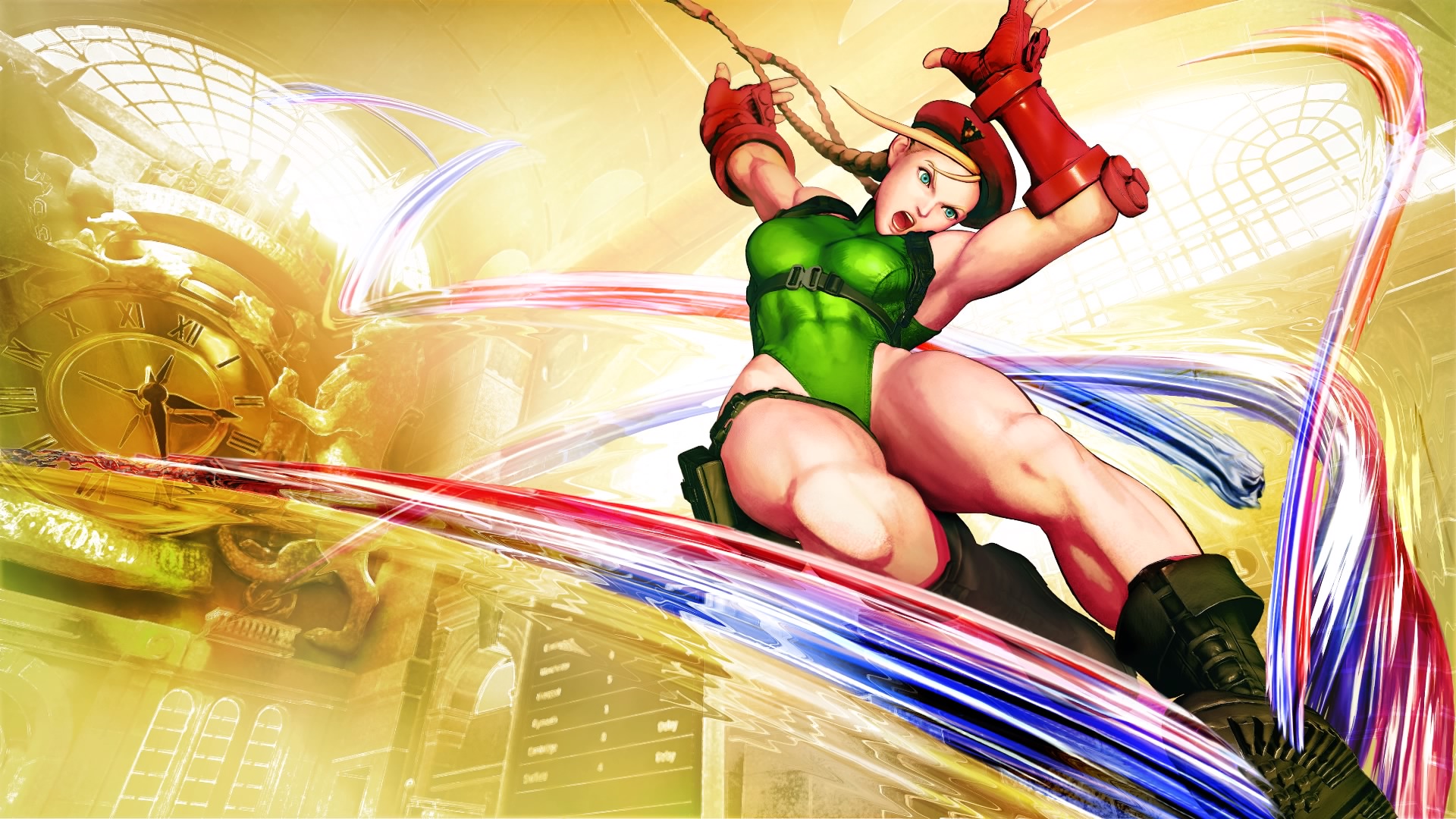 Cammy White in action with colorful energy trails HD Wallpaper