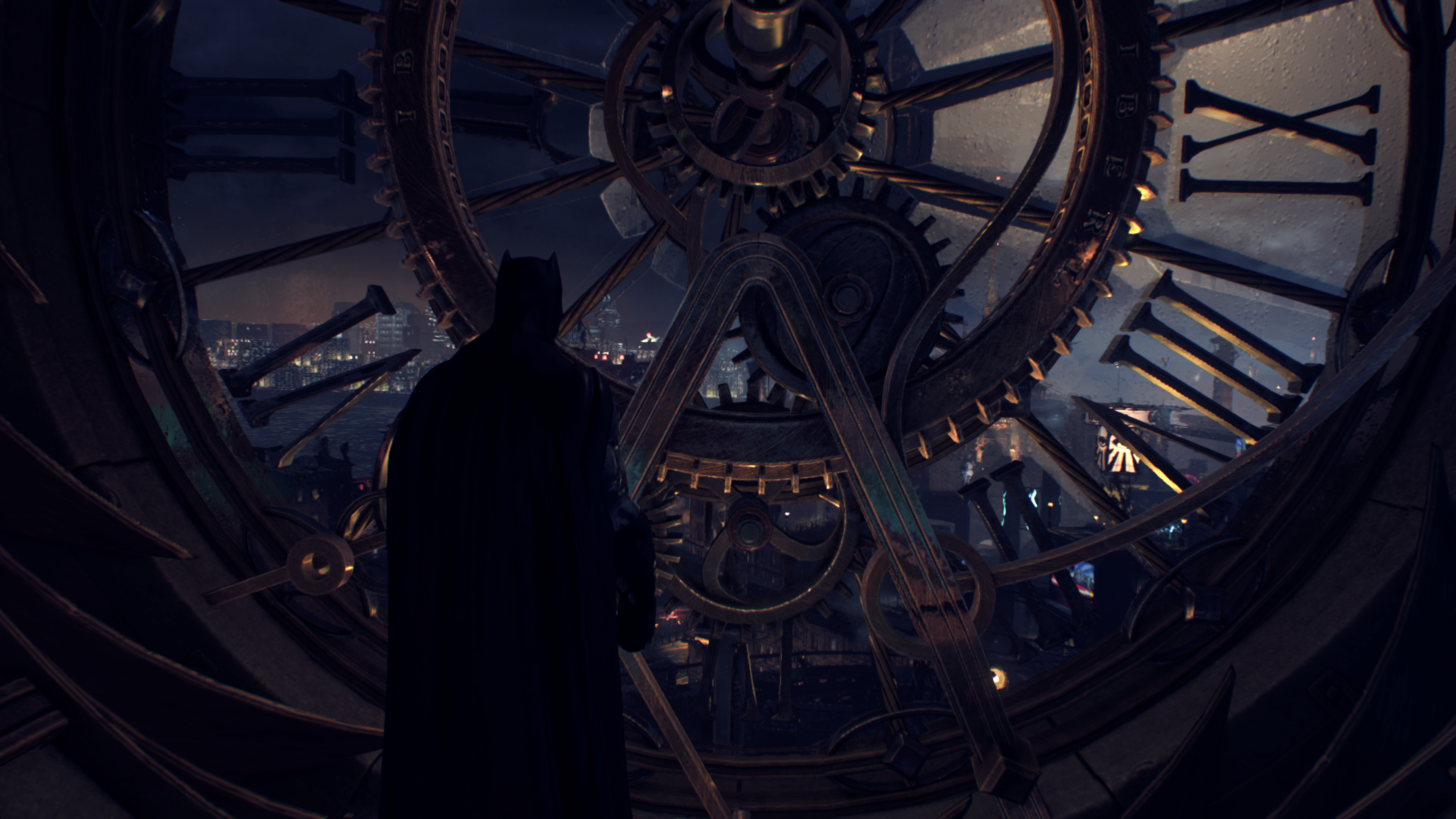 Batman in front of a large clock mechanism HD Wallpaper