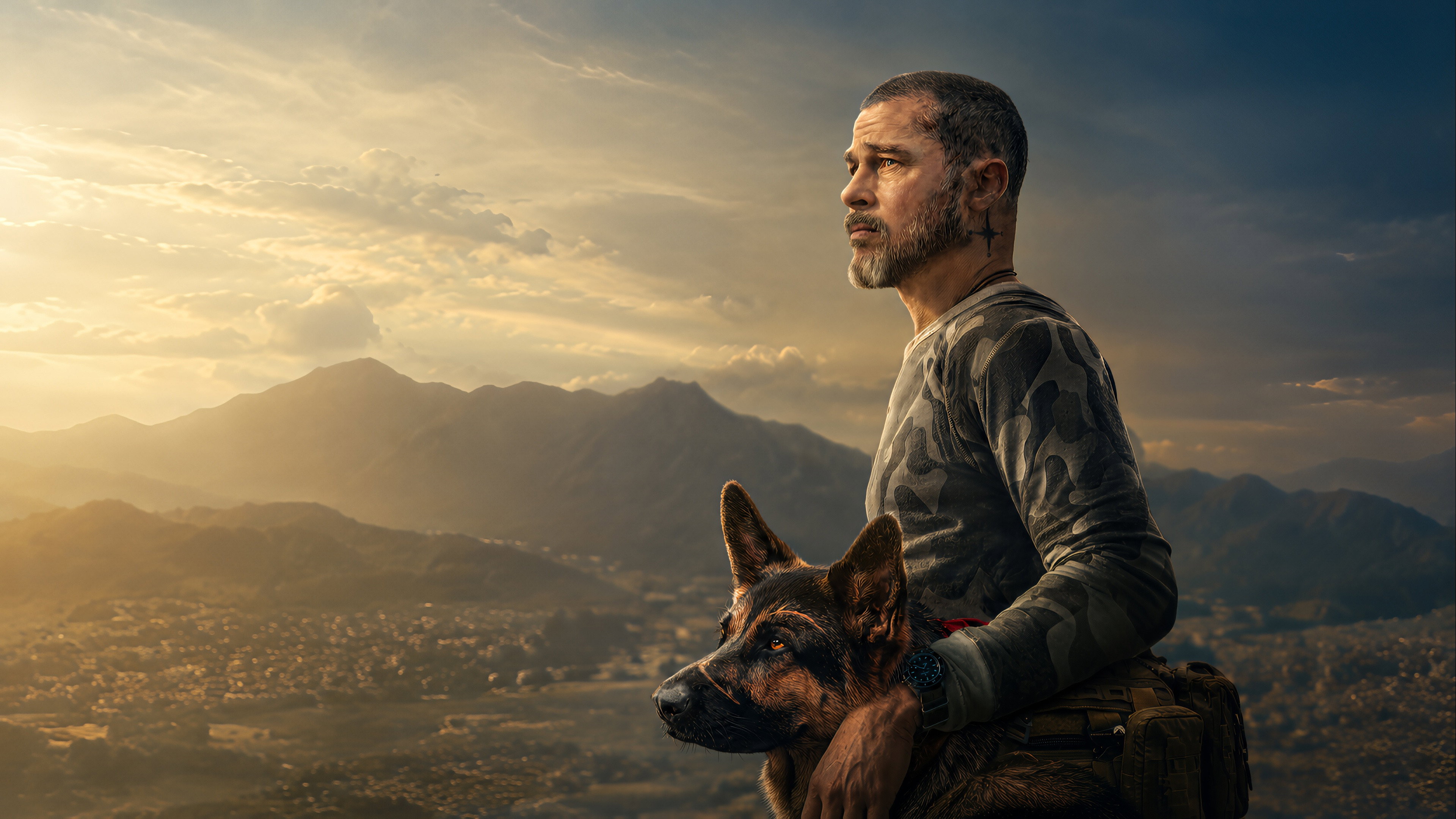 Brad Pitt and dog in Heart of the Beast HD Wallpaper