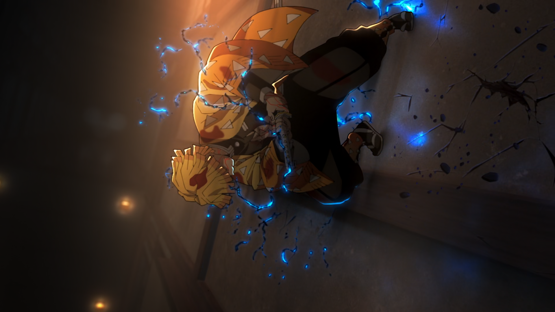 Zenitsu Agatsuma using Thunder Breathing in Demon Slayer HD Wallpaper