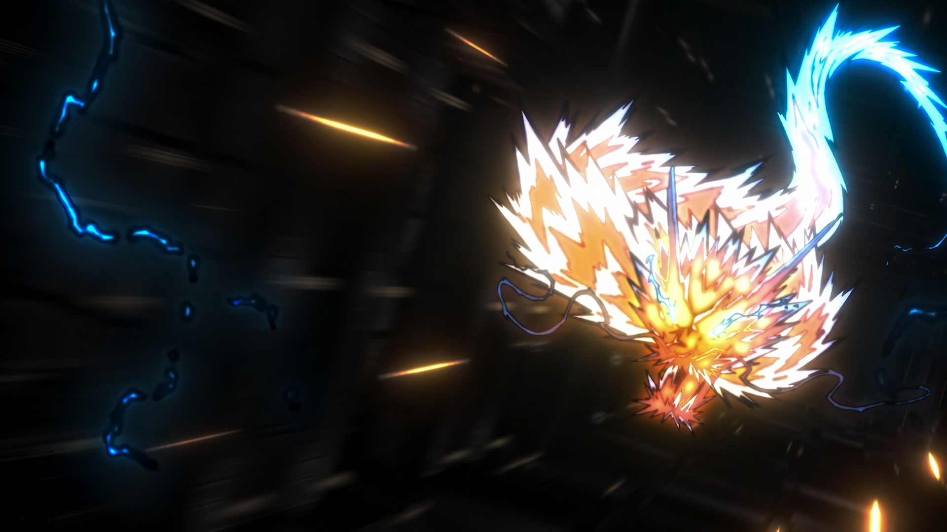 Fiery dragon with blue lightning attacks HD Wallpaper