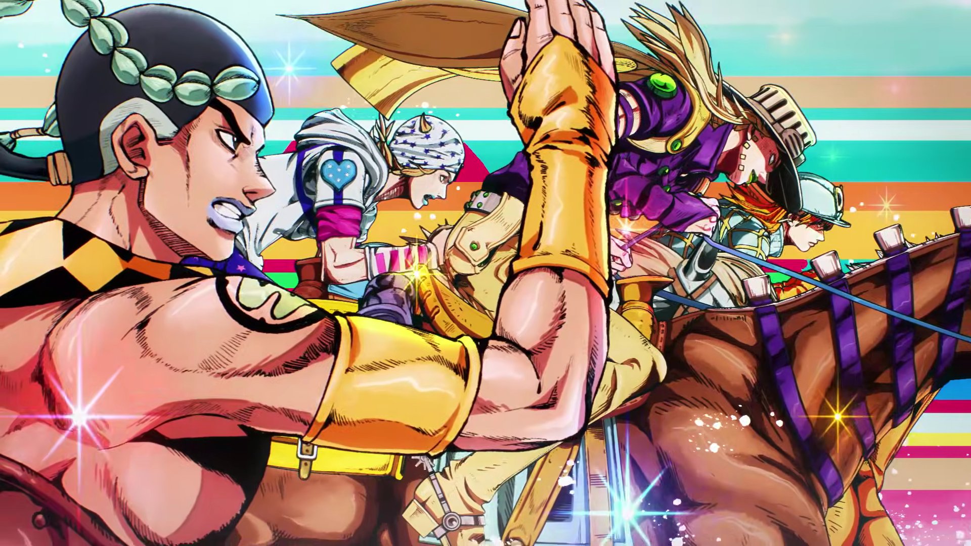 JoJo's Bizarre Adventure characters on horseback HD Wallpaper