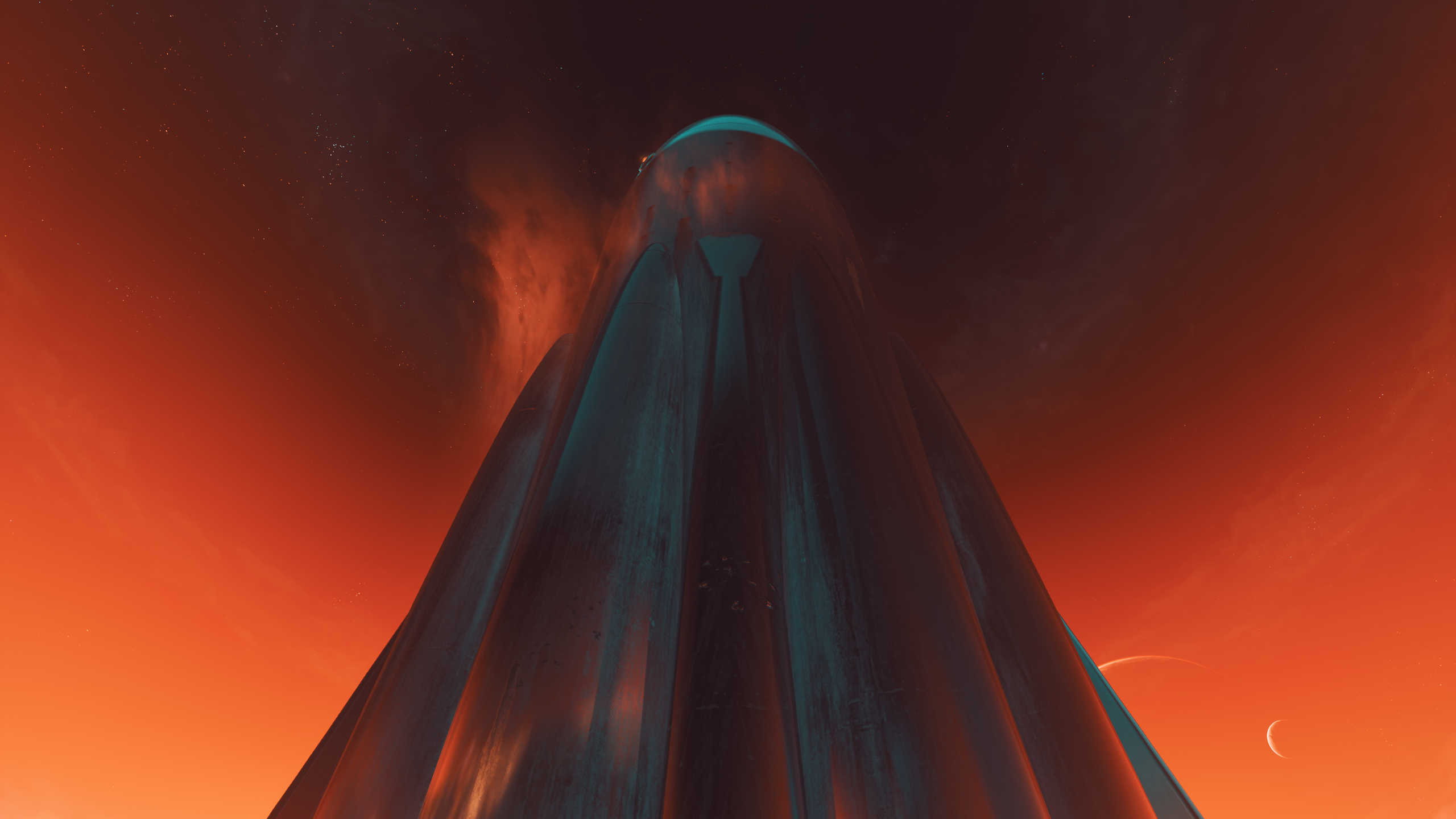 Alien spaceship in a red nebula HD Wallpaper