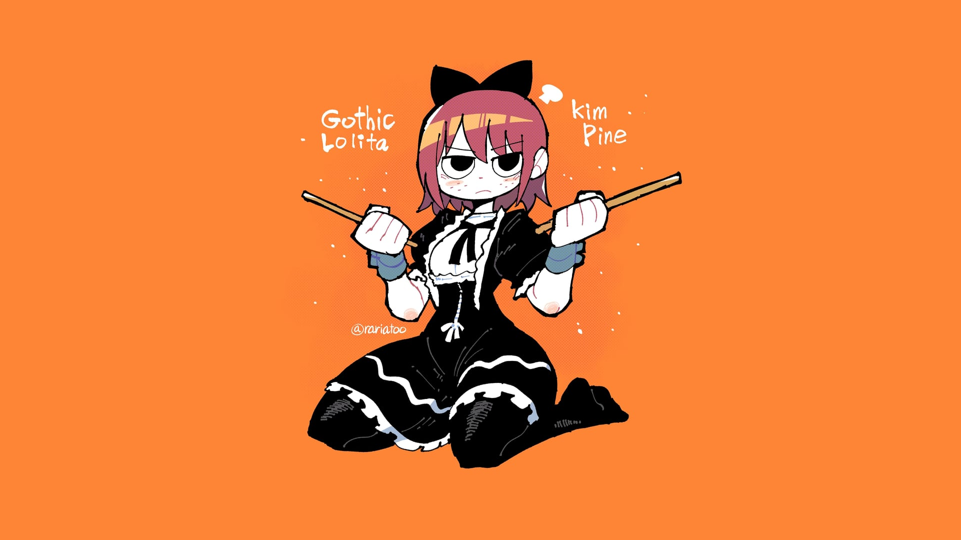 Kim Pine in Gothic Lolita outfit holding drumsticks HD Wallpaper