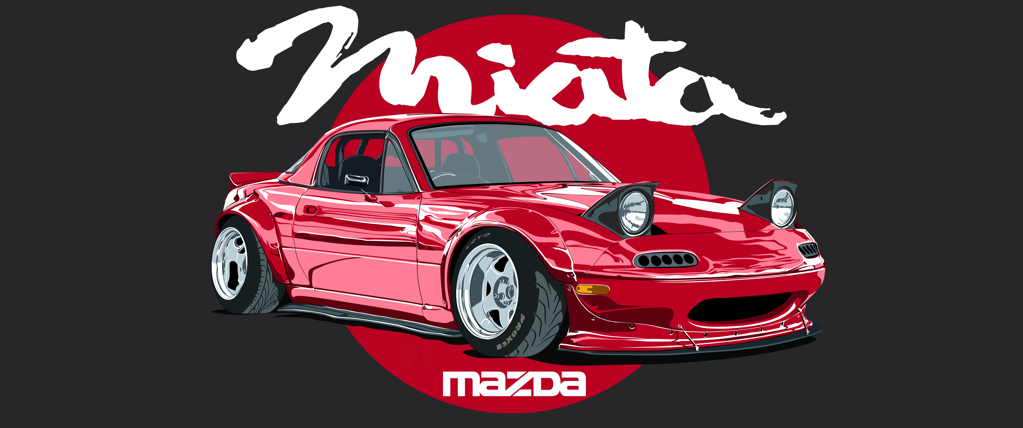 Red Mazda Miata with "Miata" text and Mazda logo HD Wallpaper