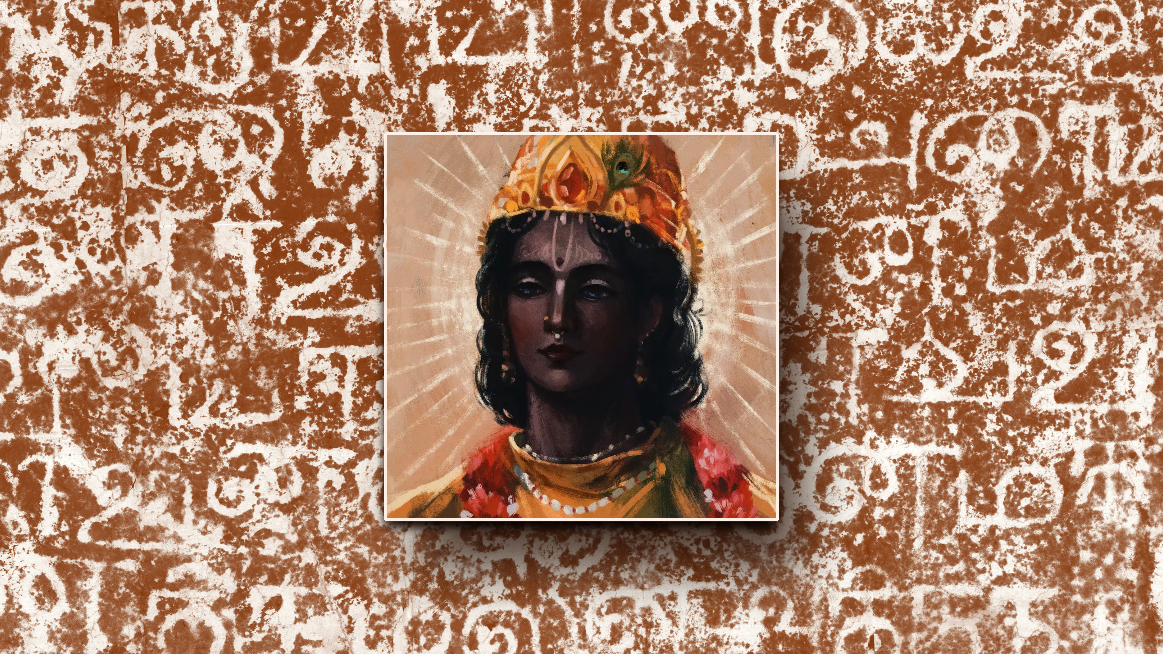 Painting of Lord Krishna on ancient script background HD Wallpaper