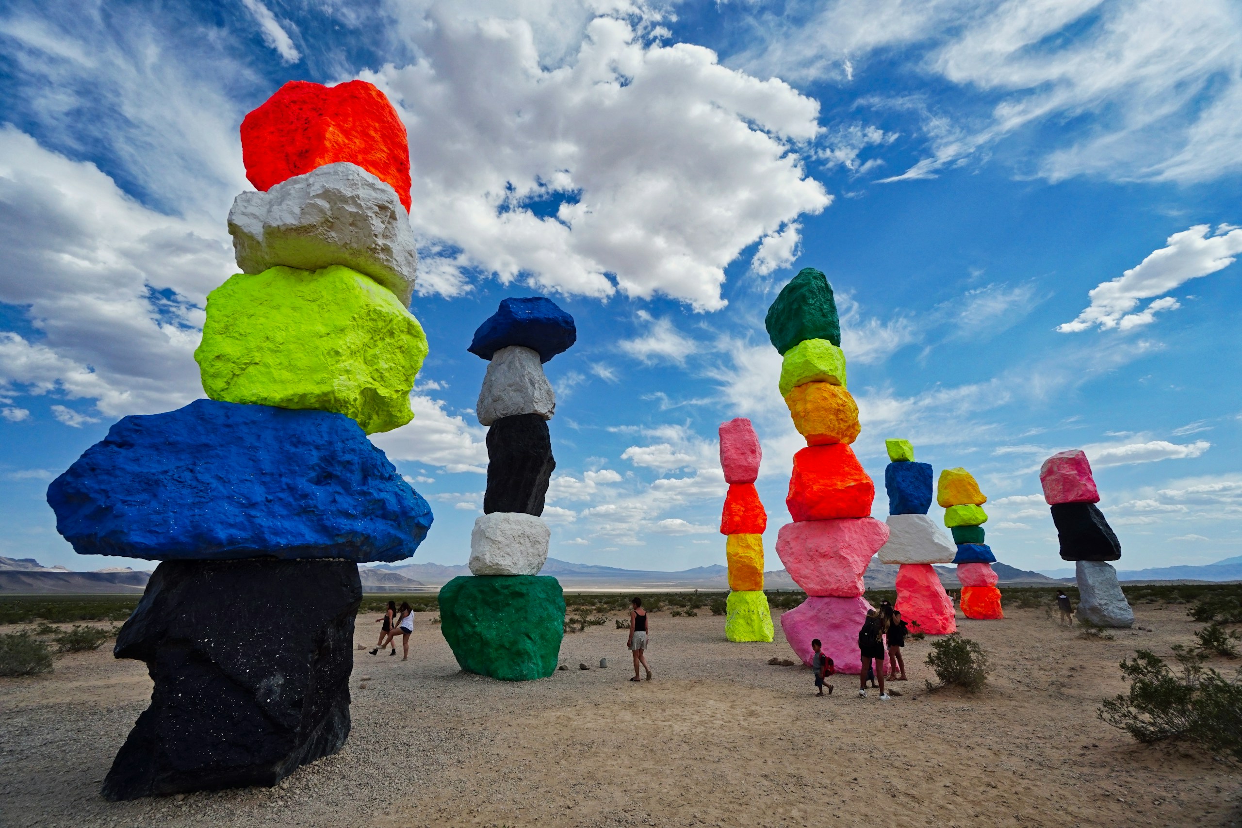 Seven Magic Mountains art installation in the desert HD Wallpaper