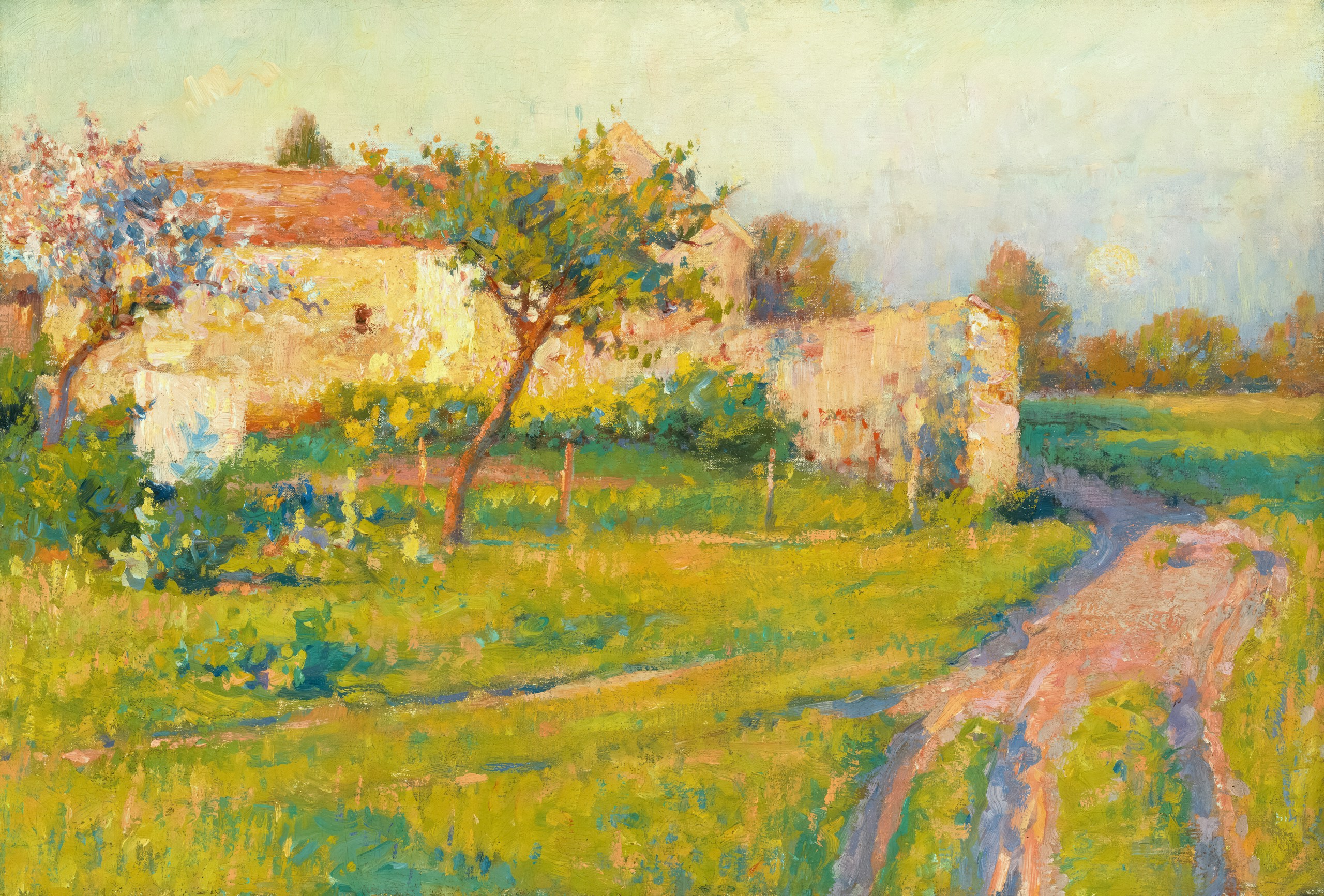 Impressionist painting of a country house and garden HD Wallpaper