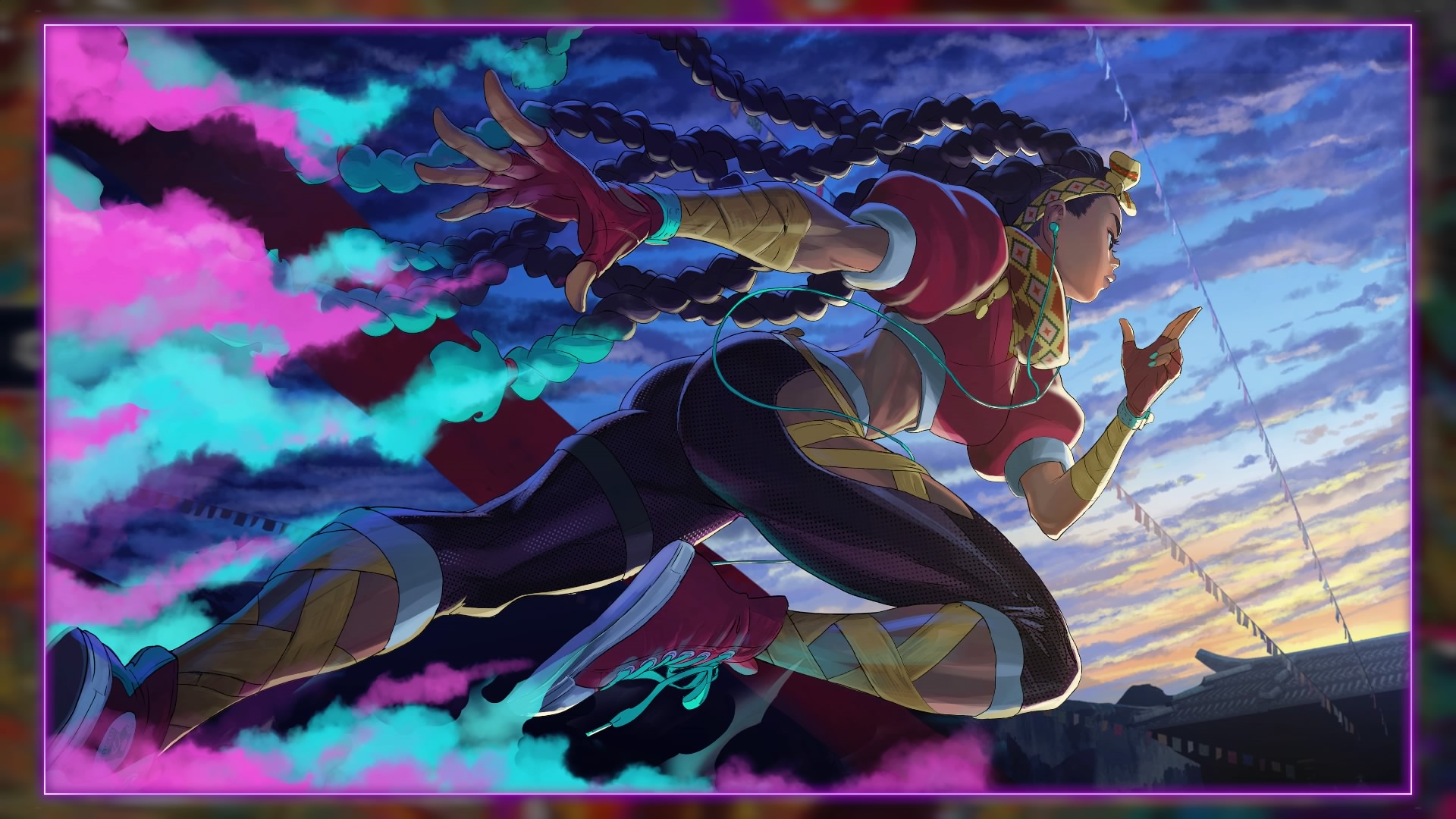 Ekko from League of Legends running through colorful smoke HD Wallpaper