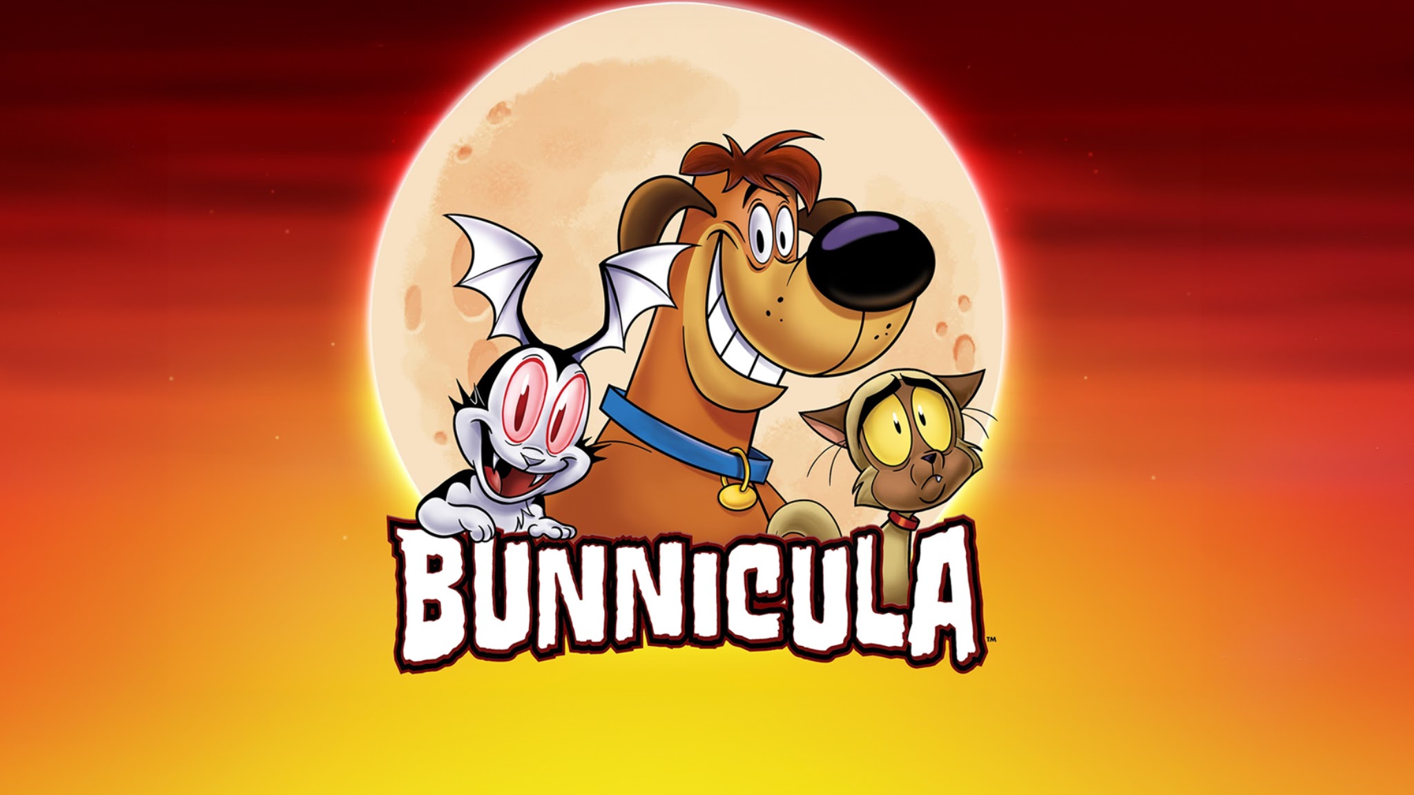 Bunnicula cartoon characters with a moon and sunset background HD Wallpaper