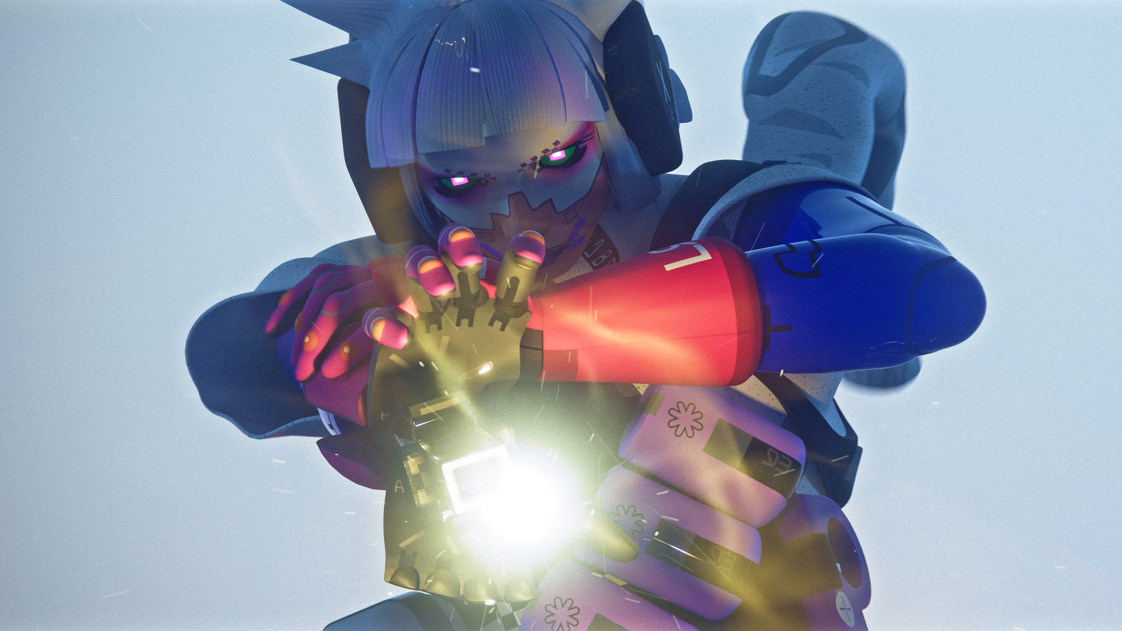 Cyberpunk anime character with glowing eyes and hands HD Wallpaper