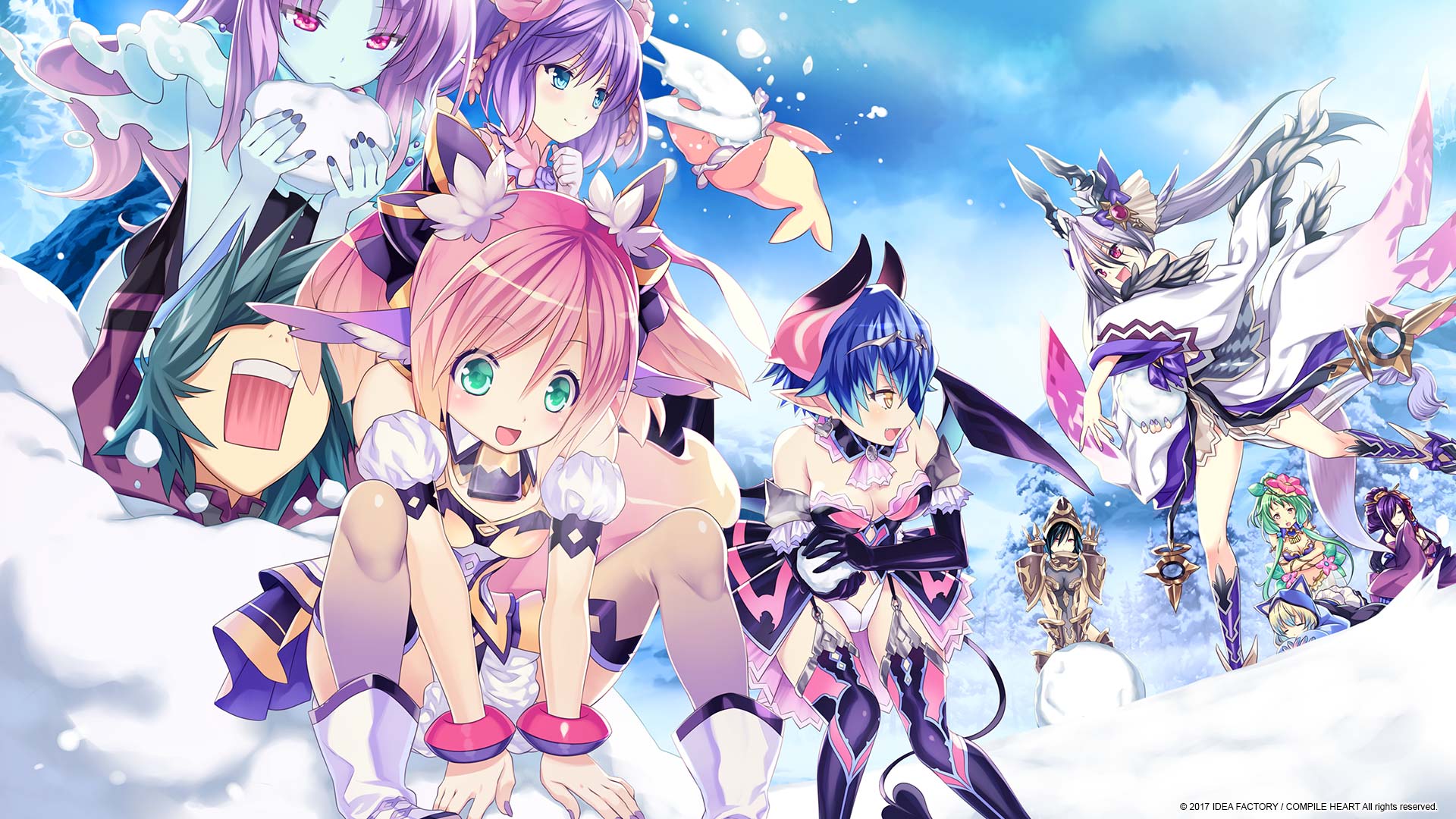 Compile Heart characters in a snowy landscape HD Wallpaper