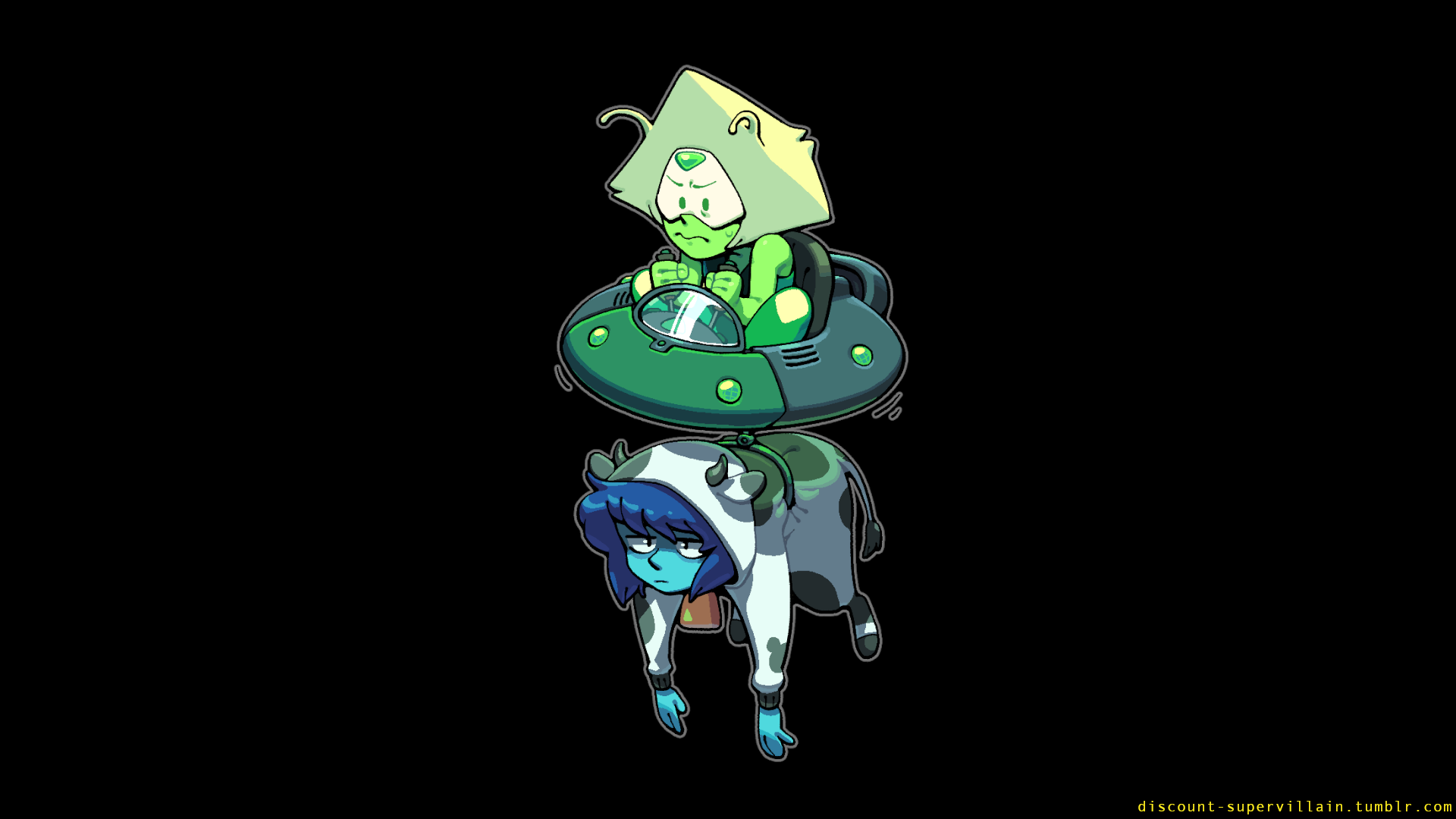 Peridot riding a cow-costumed Lapis Lazuli HD Wallpaper