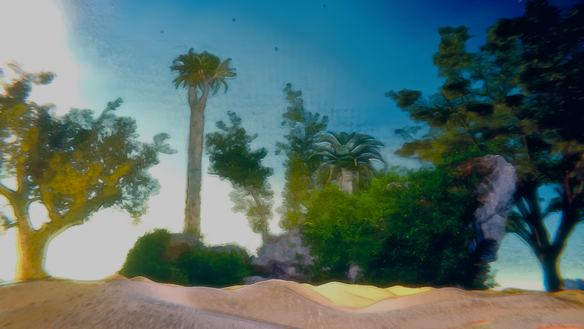 Tropical island with palm trees and rocks HD Wallpaper