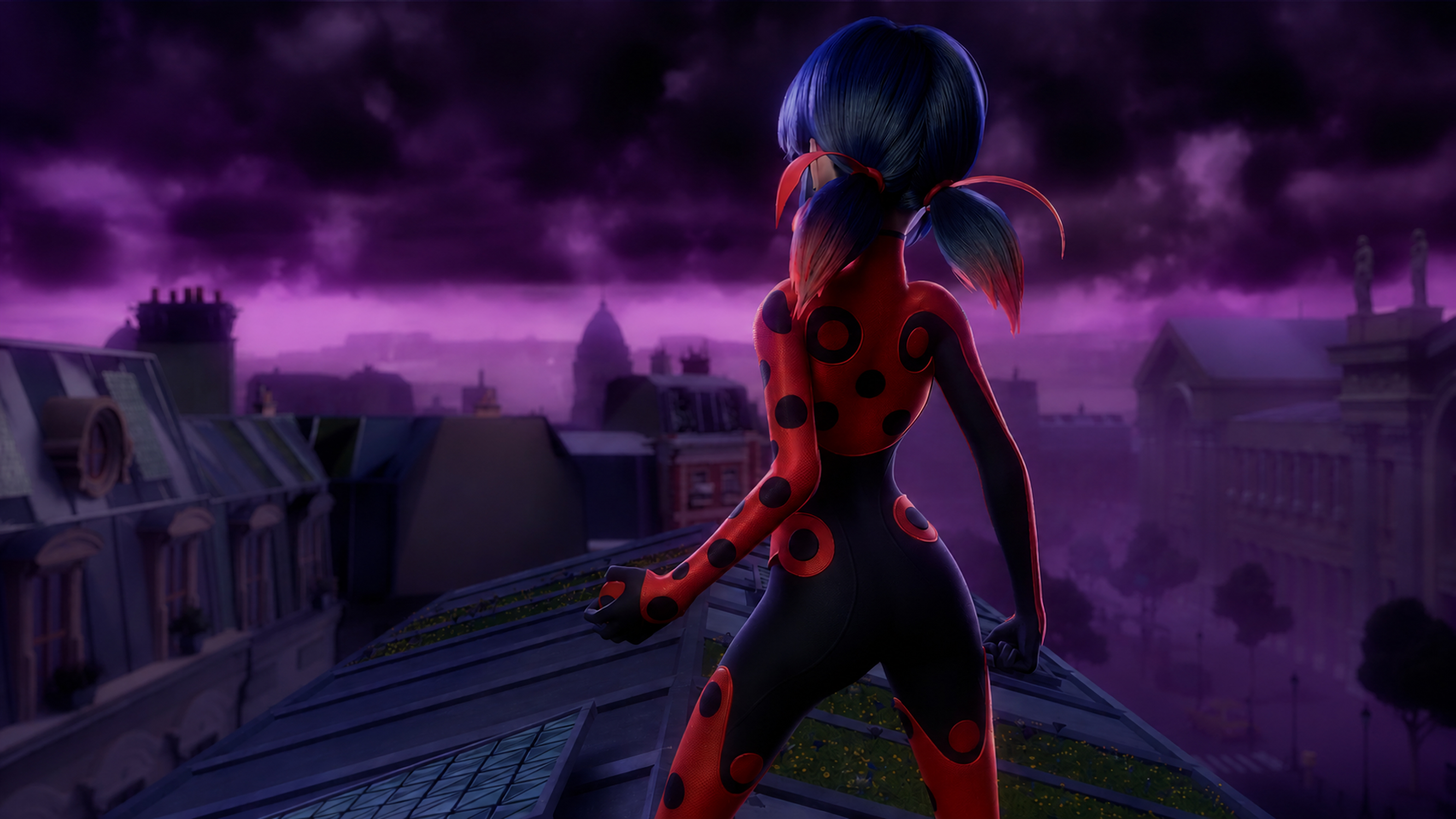 Ladybug on a rooftop overlooking Paris at dusk HD Wallpaper