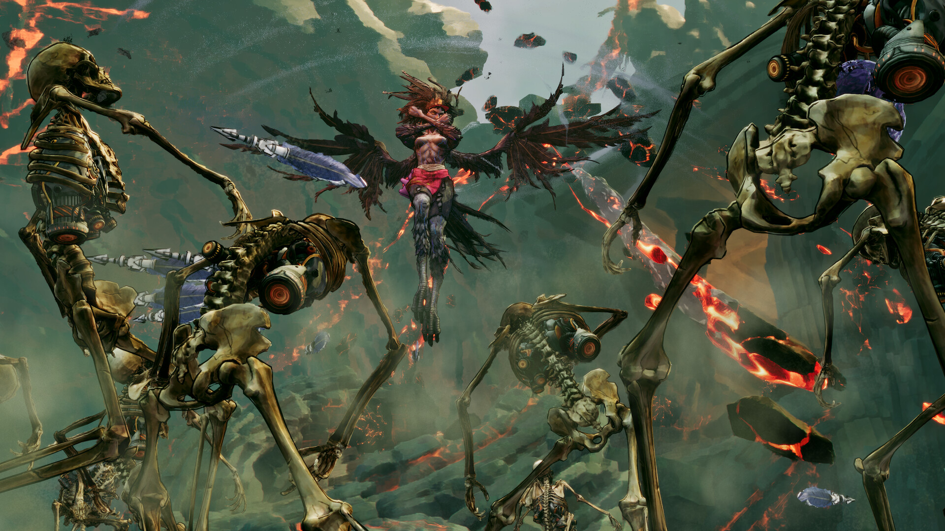 Stupid Never Dies game screenshot with skeletons and a winged creature HD Wallpaper