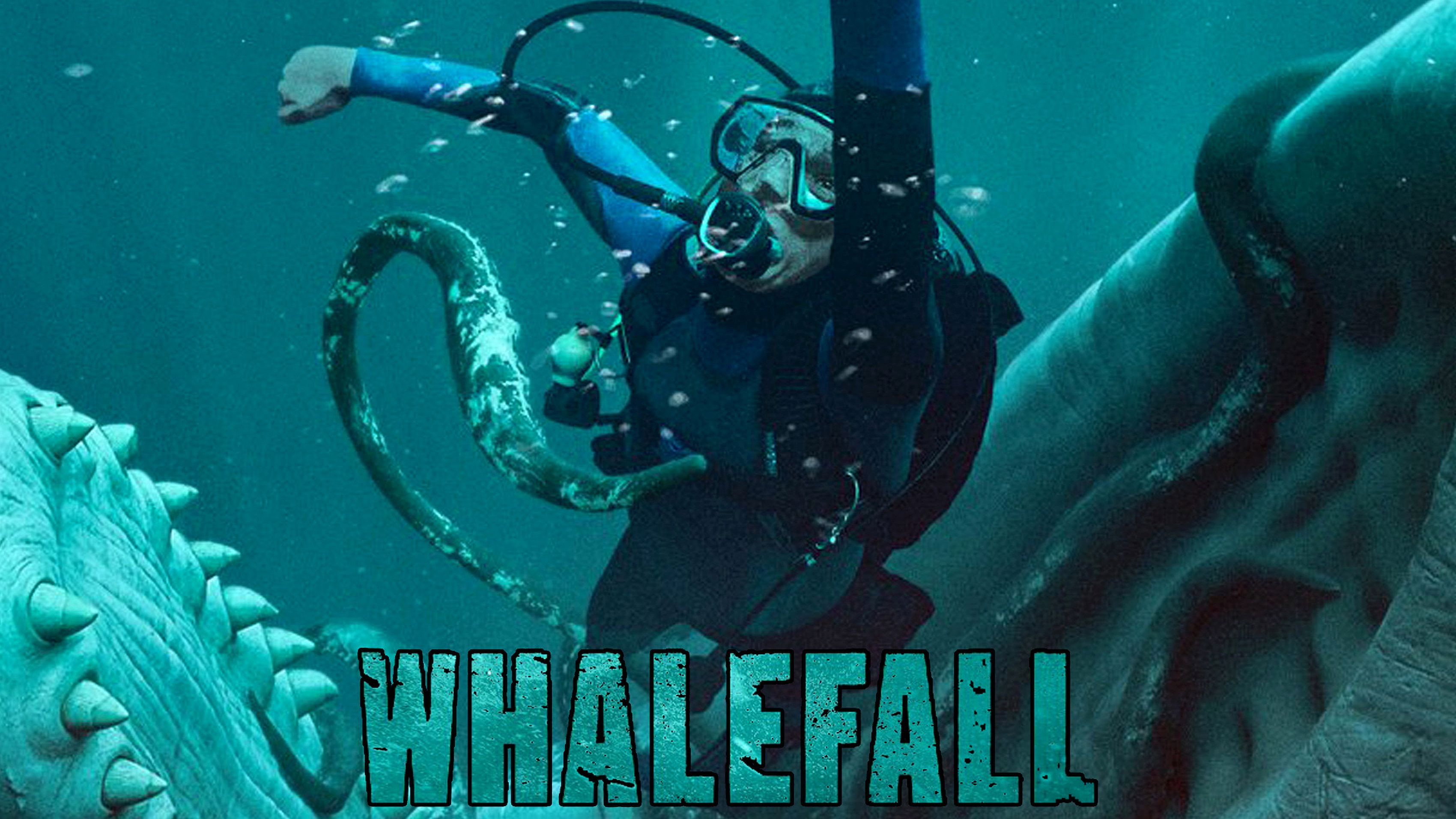 Scuba diver encounters a giant sea creature in Whalefall HD Wallpaper
