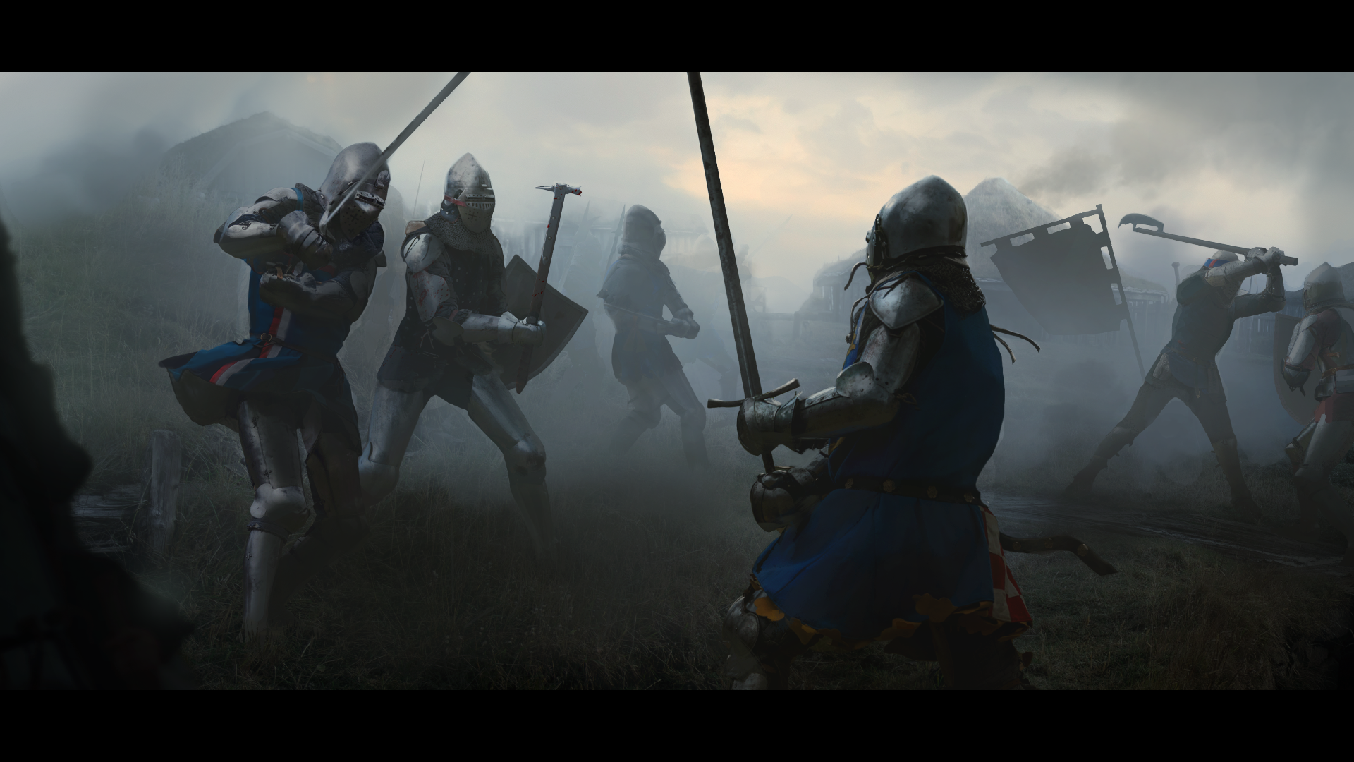 Knights in battle with swords and axes HD Wallpaper