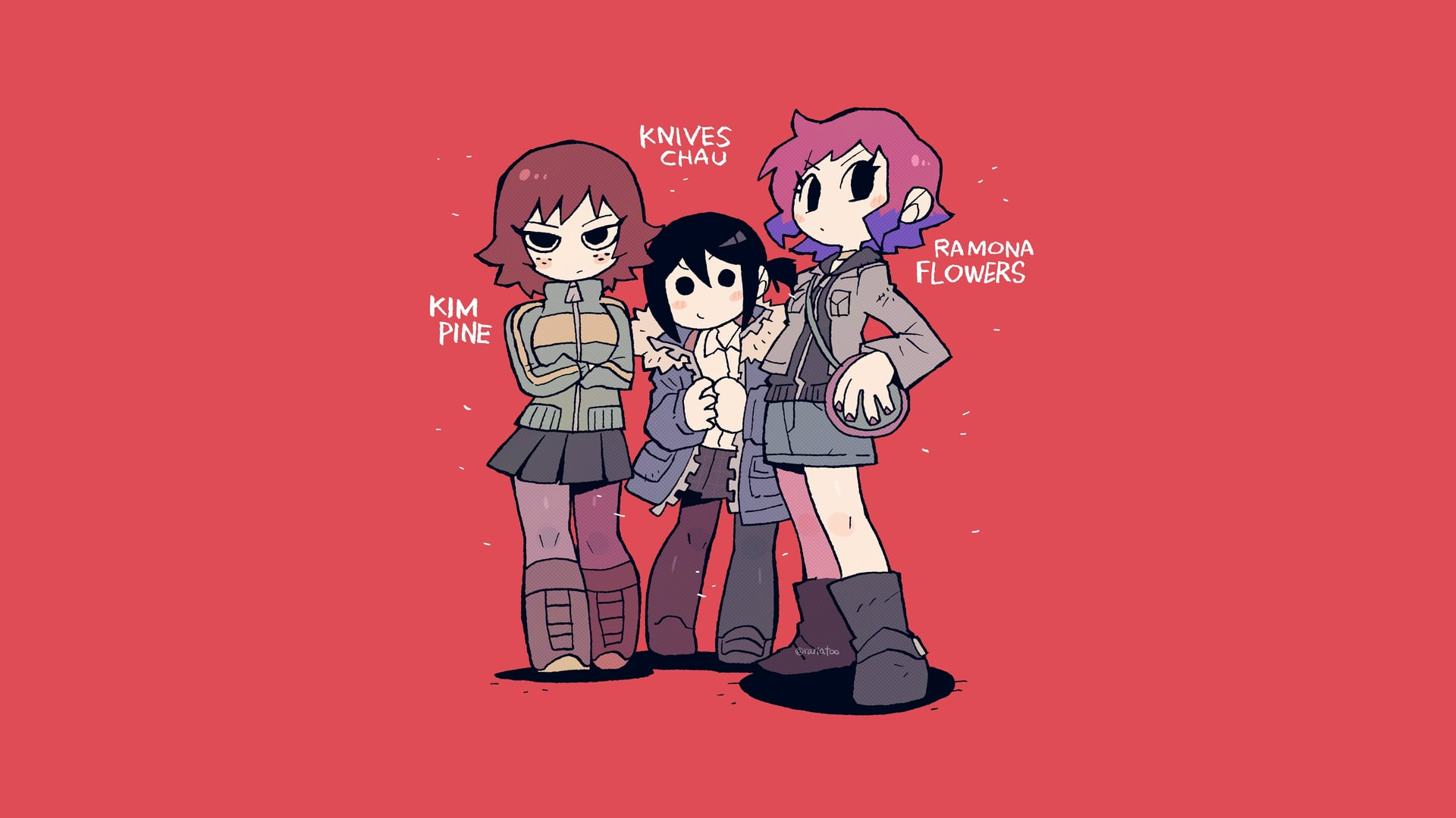 Scott Pilgrim characters Kim Pine, Knives Chau, Ramona Flowers HD Wallpaper