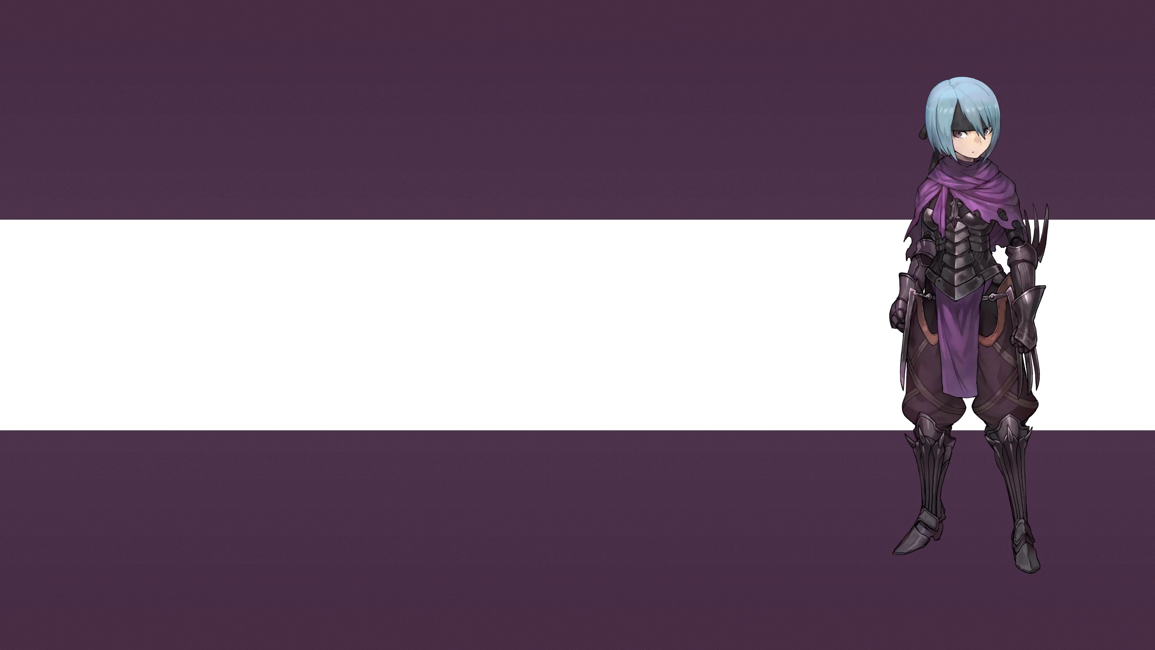 Anime character in dark armor with purple scarf HD Wallpaper