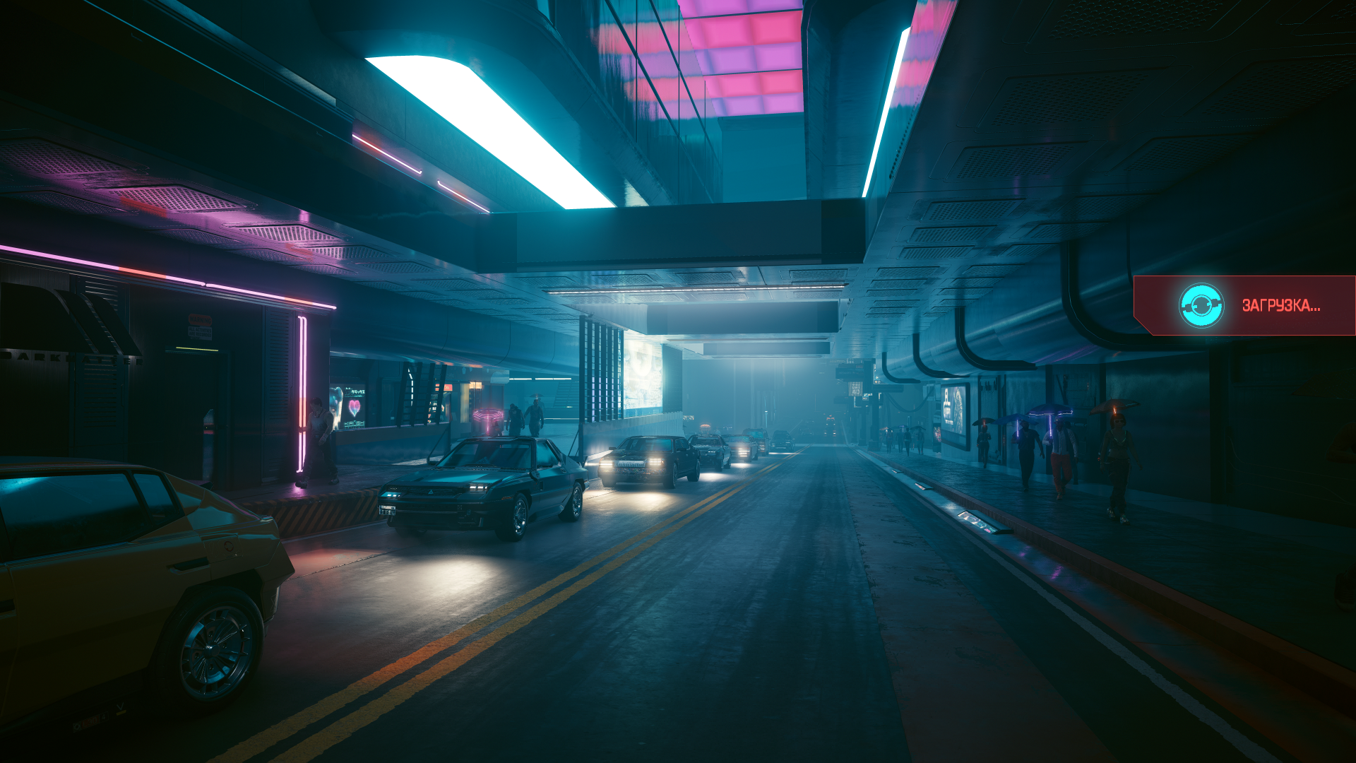 Cyberpunk city street with cars and neon lights HD Wallpaper