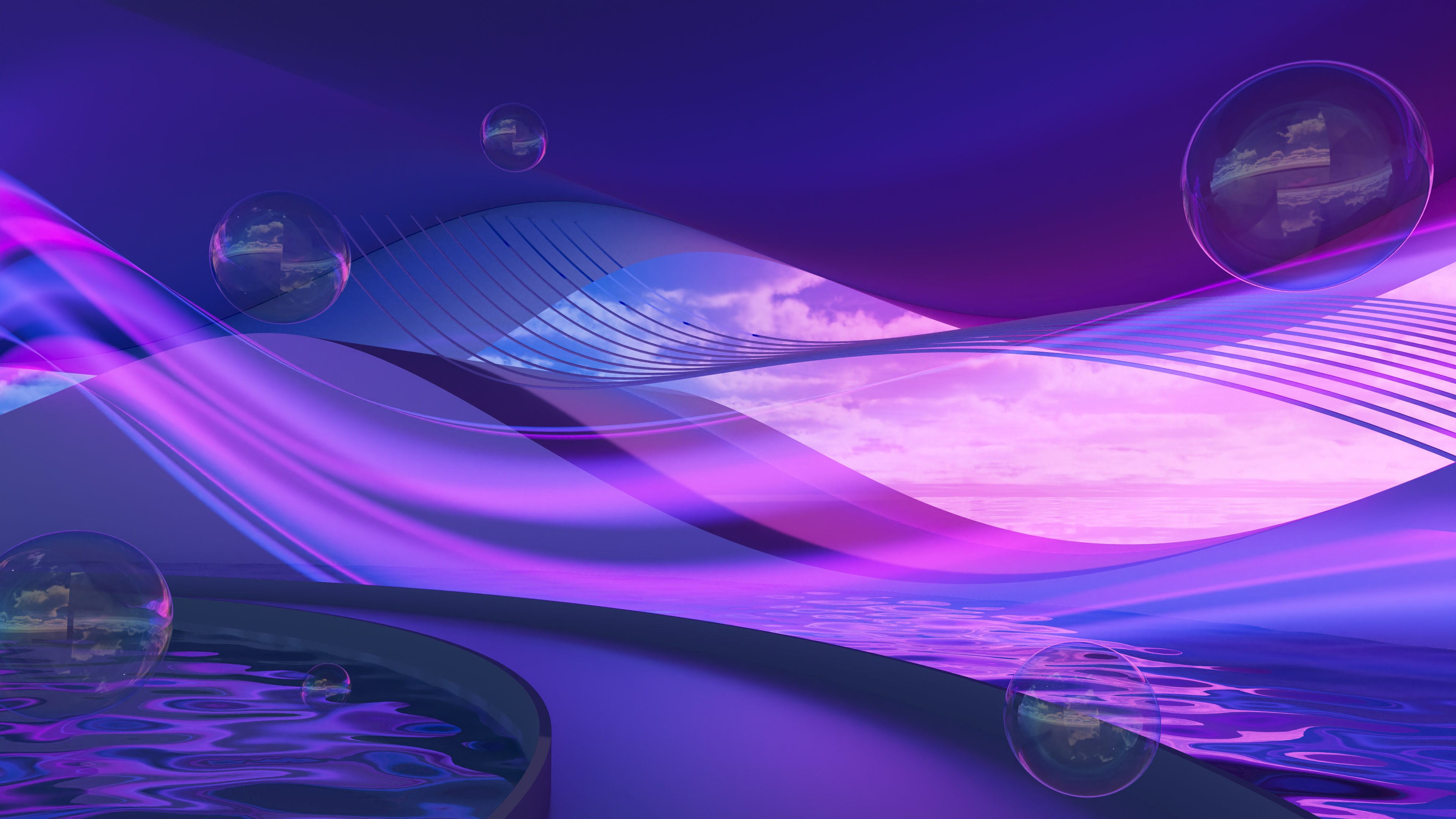 Surreal purple and pink abstract landscape with bubbles HD Wallpaper