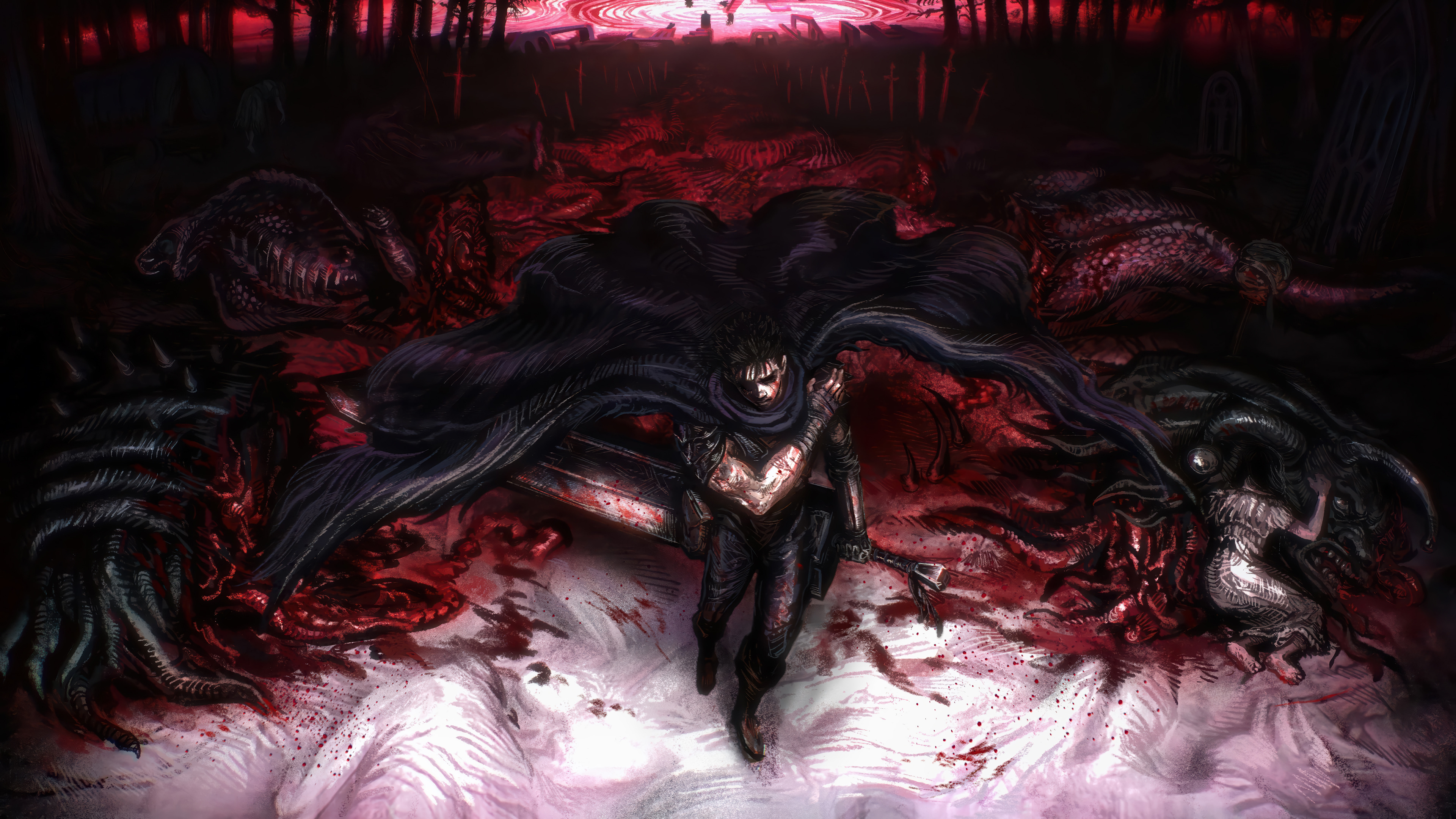 Guts standing amidst carnage in Berserk HD Wallpaper