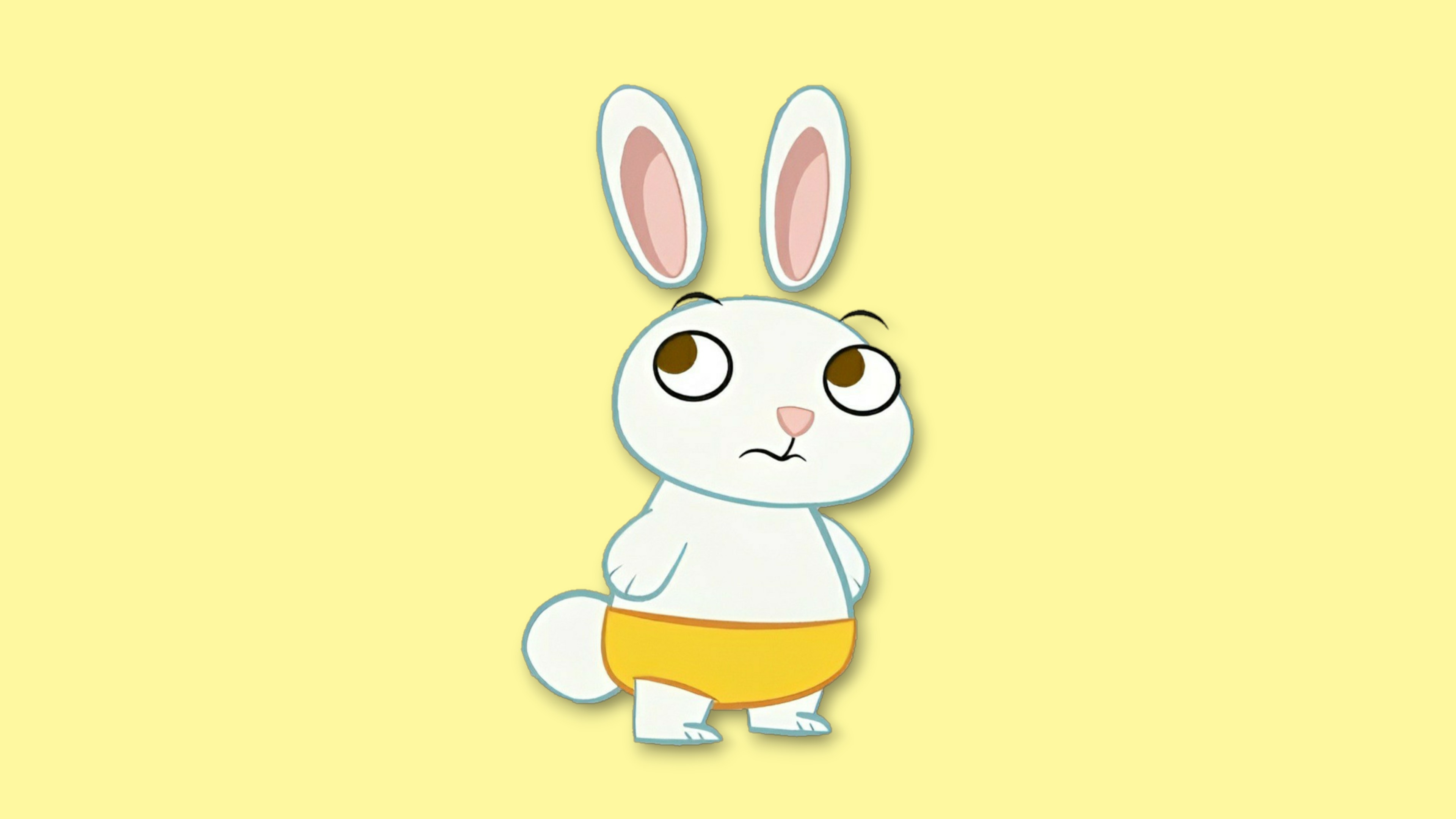 A cartoon rabbit wearing yellow shorts on a yellow background HD Wallpaper
