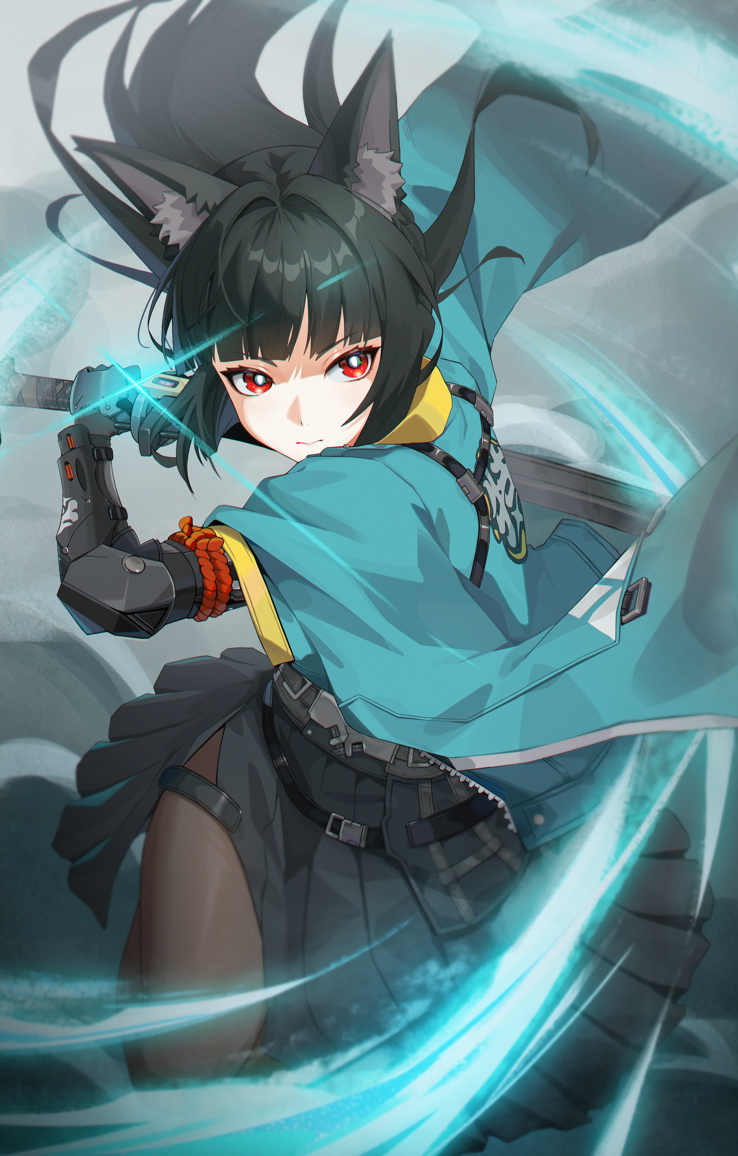 Anime girl with cat ears and sword HD Wallpaper