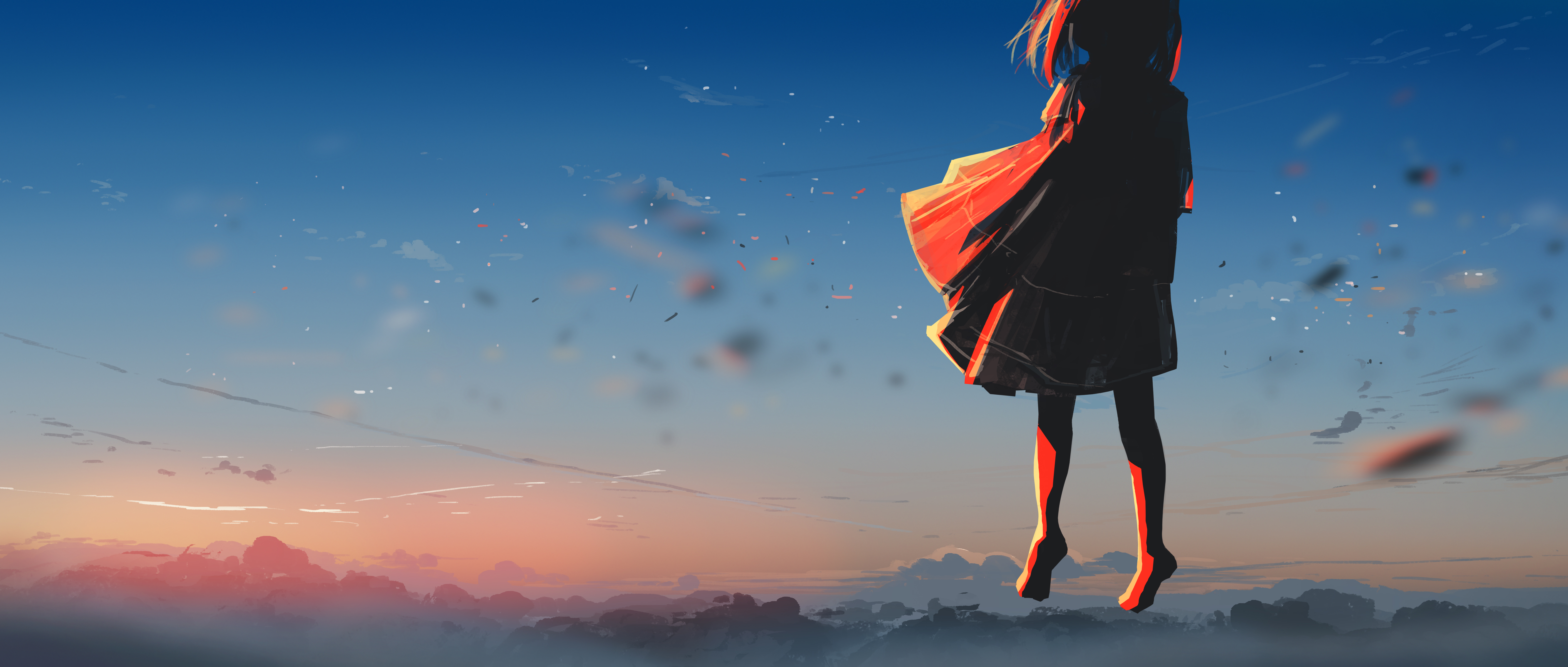 Girl floating in the sky at sunset HD Wallpaper