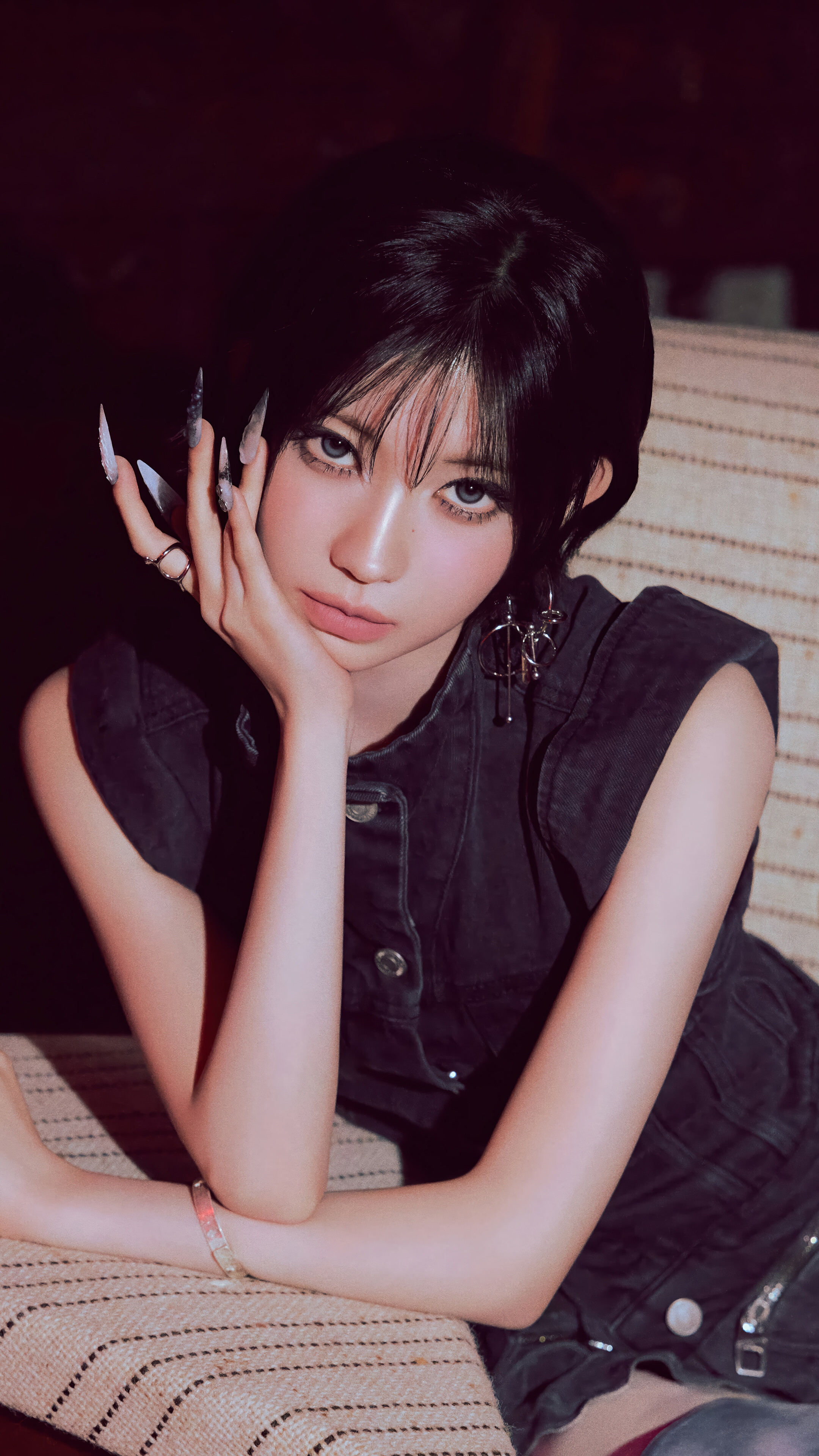 Woman with short black hair and long nails HD Wallpaper