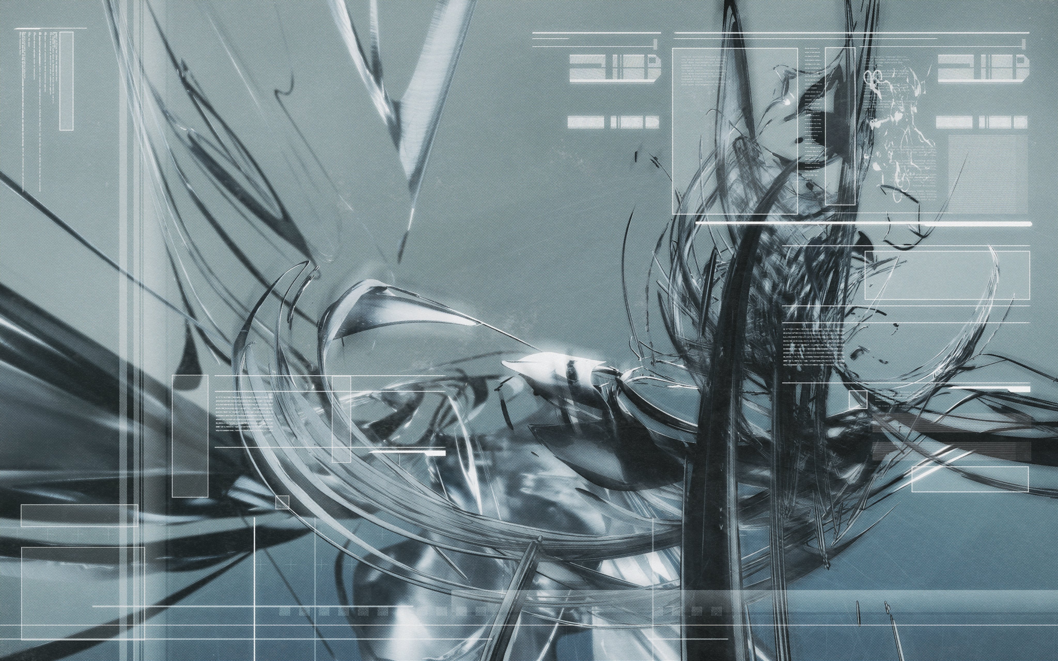 Abstract metallic forms with digital interface elements HD Wallpaper